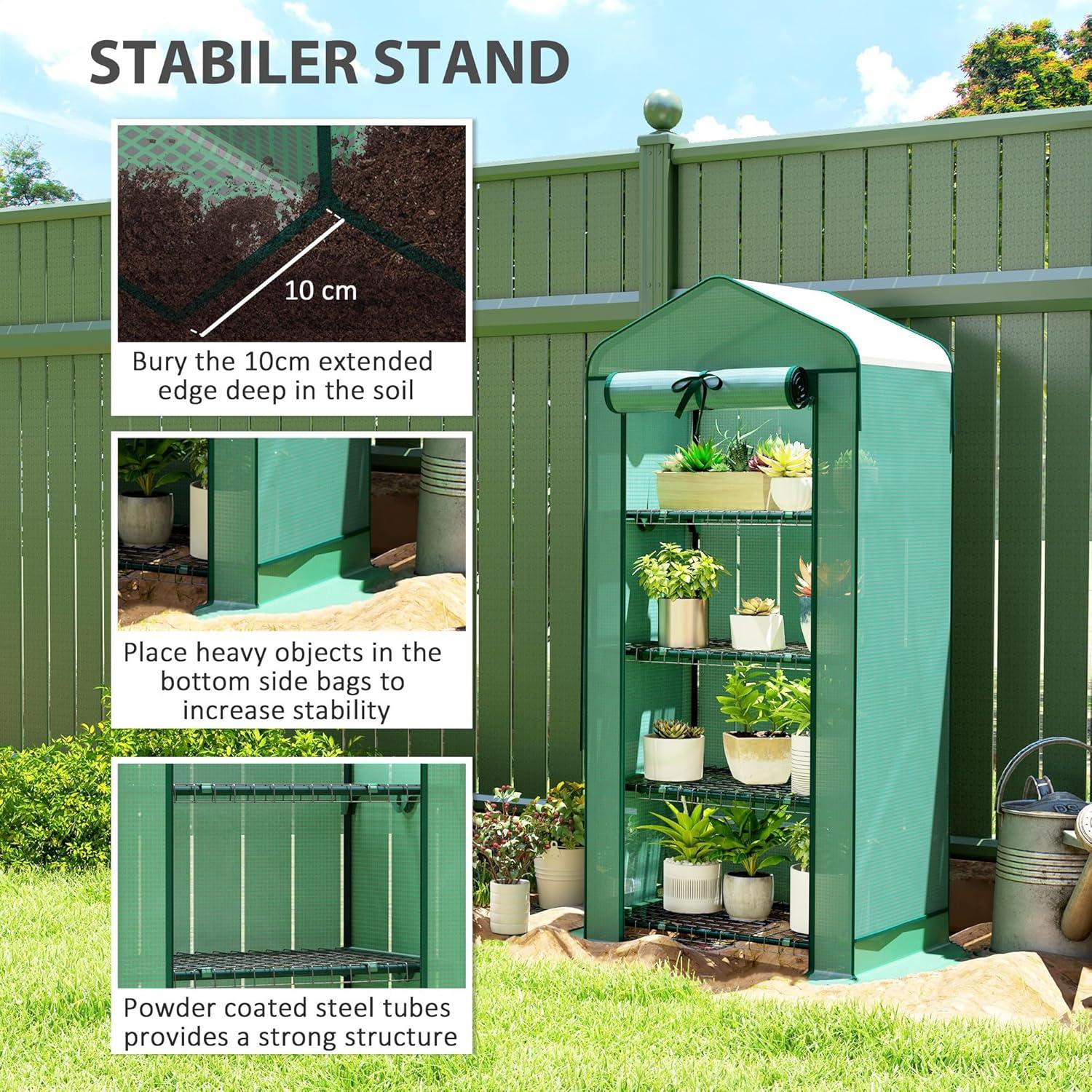 Green Portable 4-Tier Mini Greenhouse with PE Cover