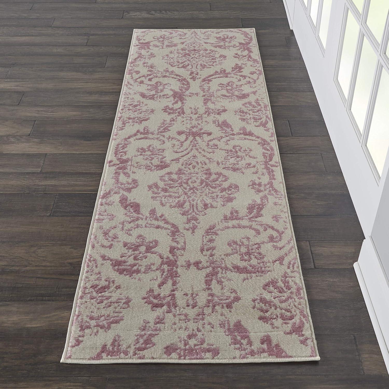 Nourison Jubilant 2'3" x 7'3" (7' Runner) Ivory/Pink Area Rug Farmhouse Vintage Damask by Nourison