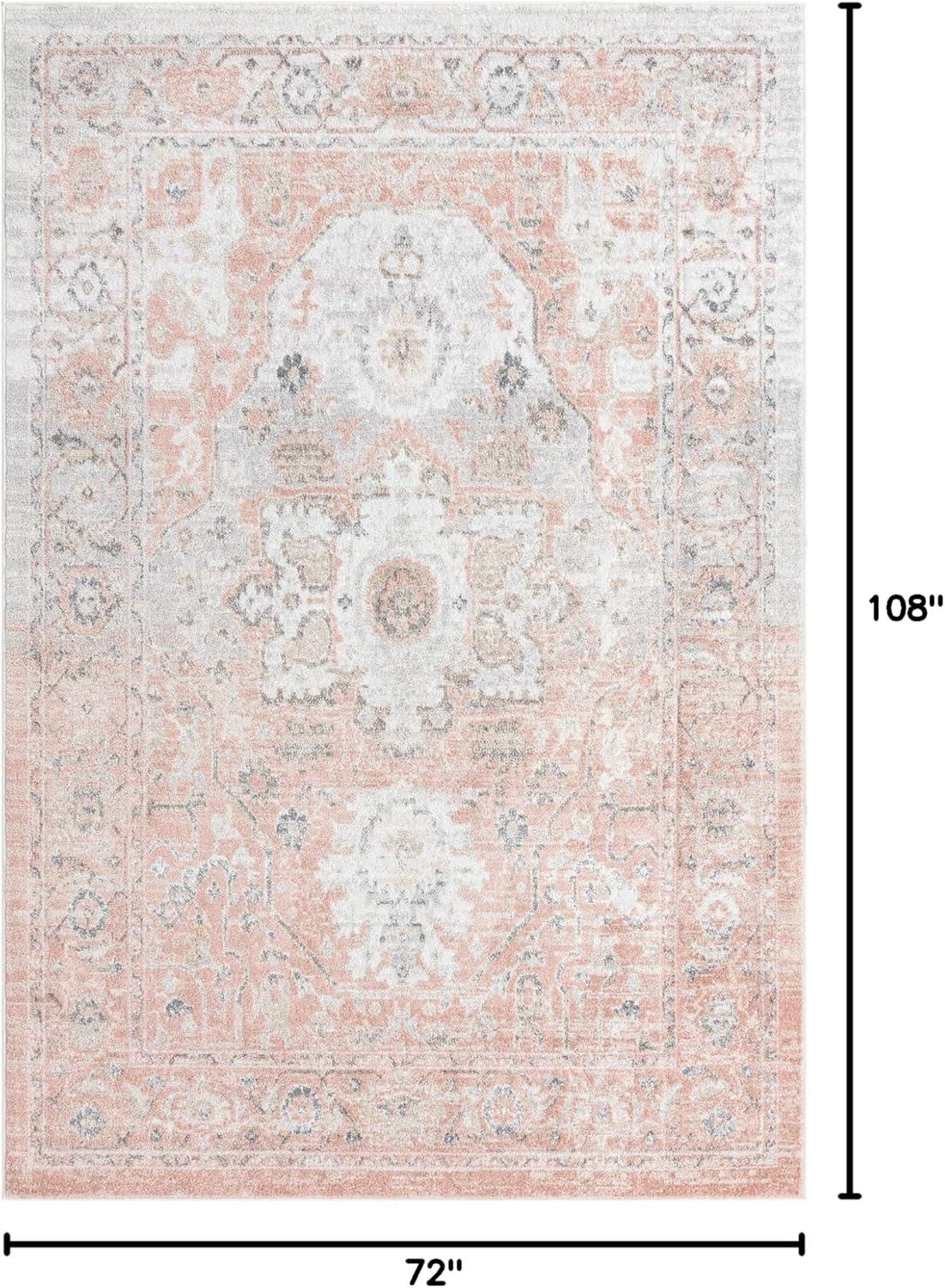 Rose Pink 6' x 9' Medallion Synthetic Area Rug