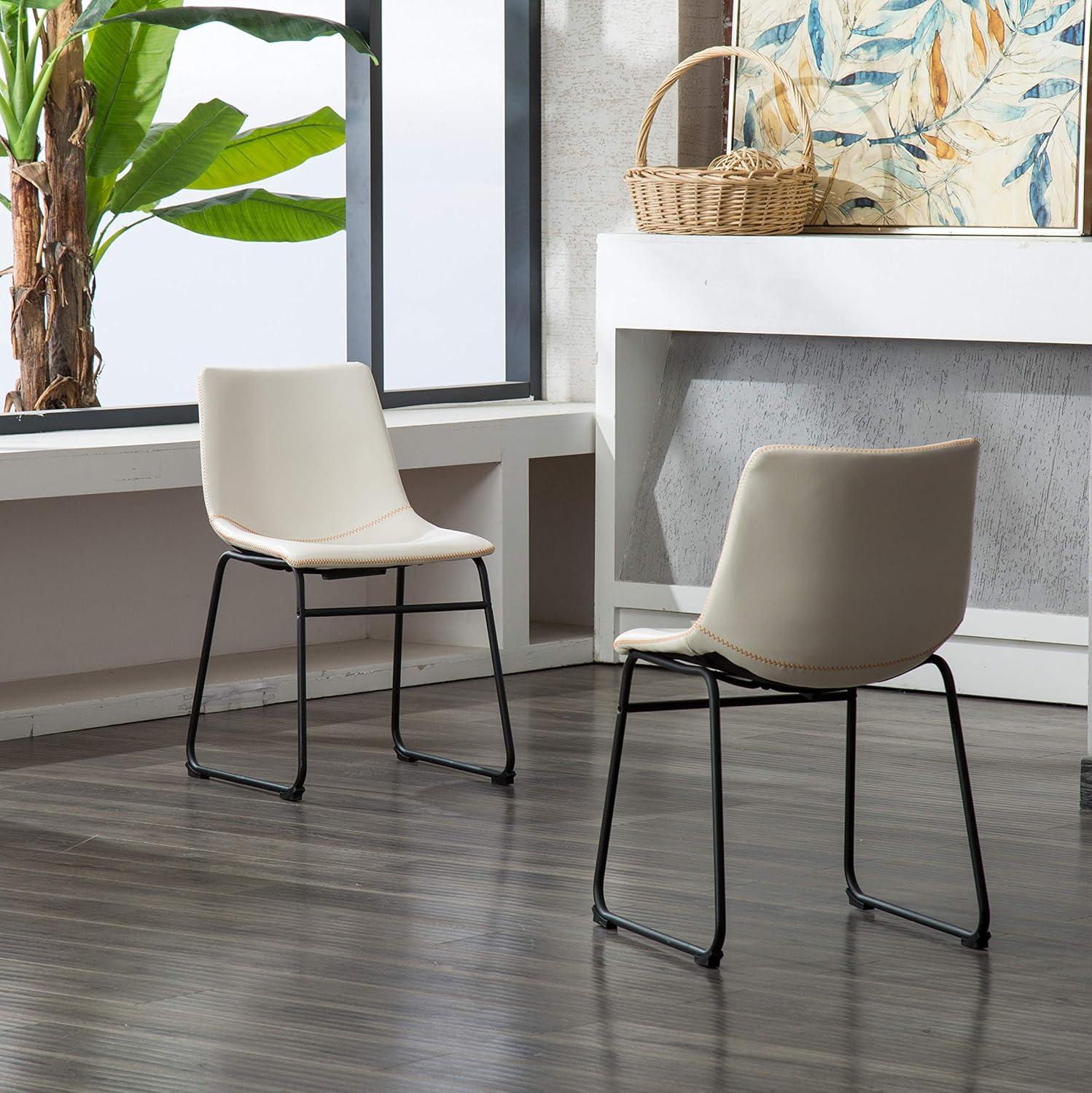 Roundhill Furniture Lotusville Vintage PU Leather Dining Chairs, White, Set of 2