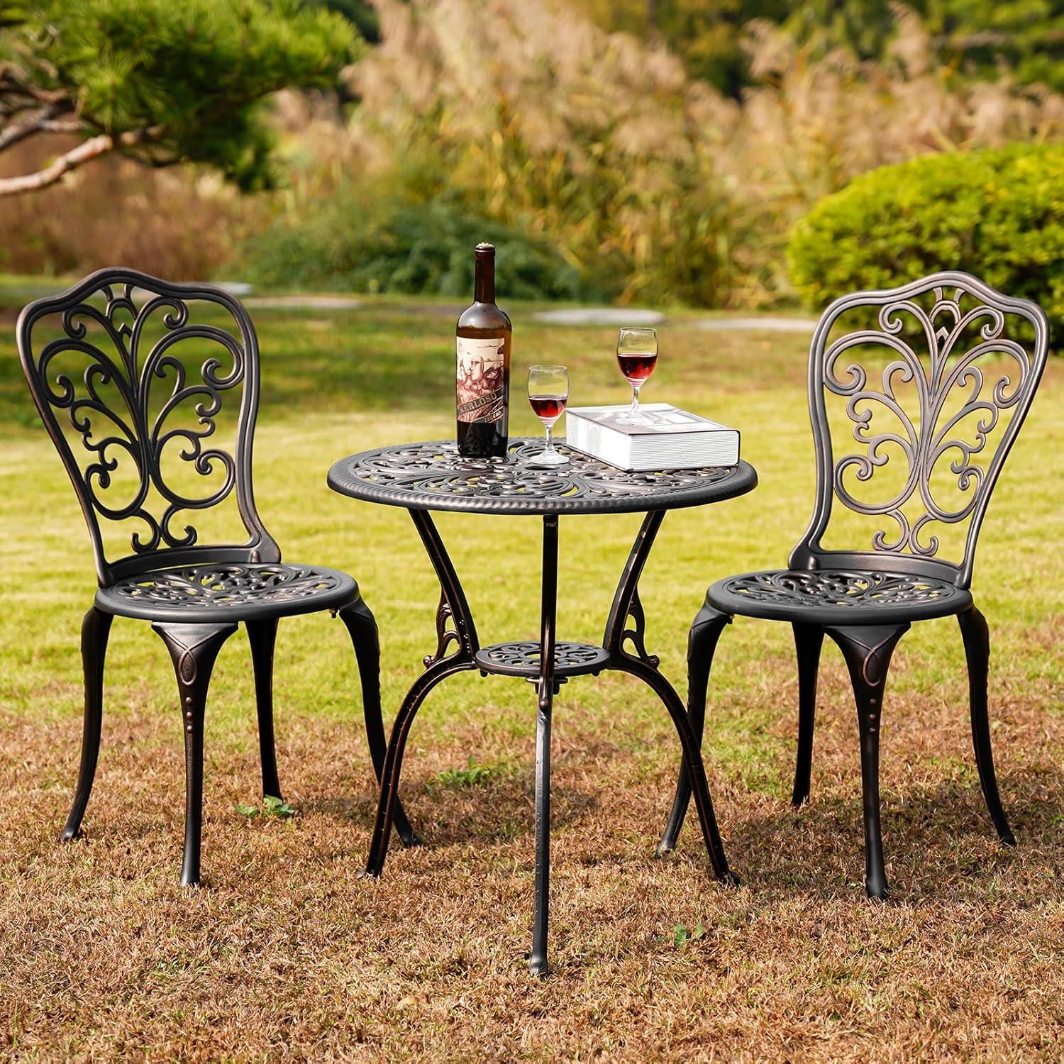 Butterfly Black Cast Aluminum 3-Piece Patio Bistro Set