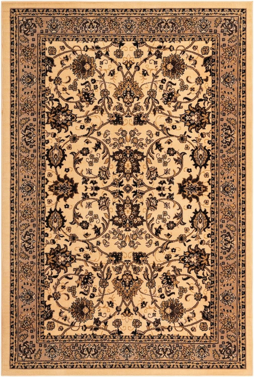 Ivory and Tan Reversible Synthetic 6' x 9' Easy-Care Rug