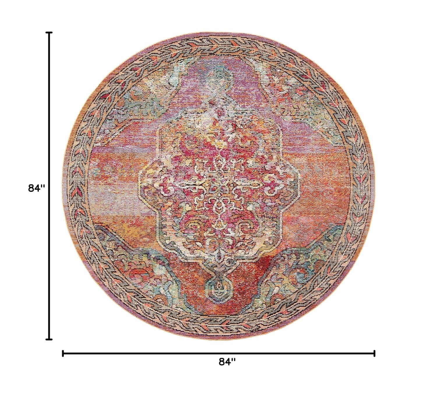 Crystal CRS502 Power Loomed Area Rug - Orange/Light Blue - 7' Round - Safavieh.