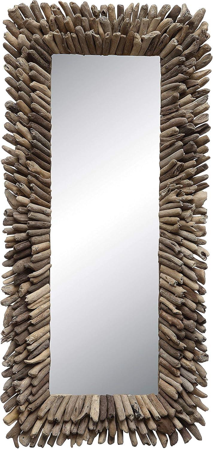 Storied Home Big Driftwood Framed Wall Mirror Natural: Coastal-Inspired, Rectangular, Wood & Glass, 24"x52.5"