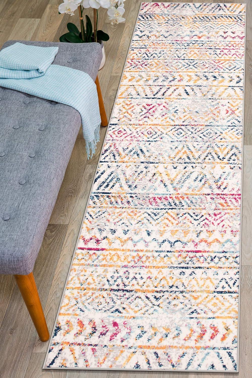 World Rug Gallery Geometric Distressed Bohemian Multicolored 2' x 7' Runner Rug