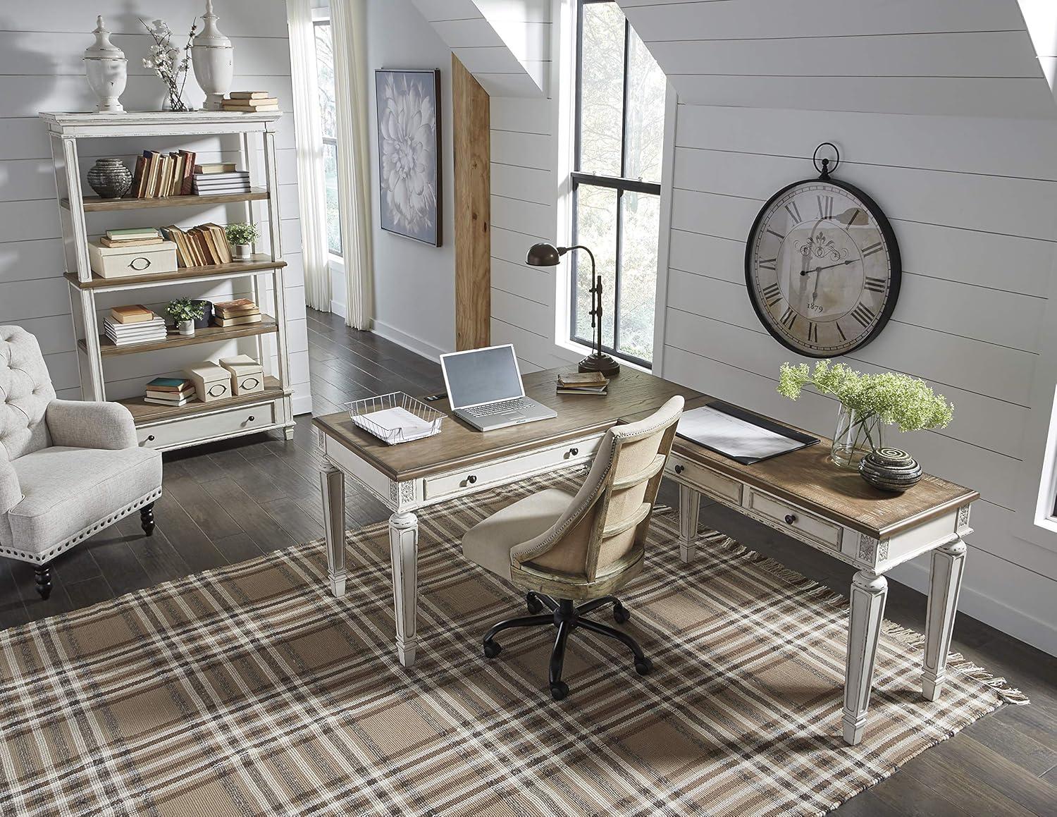 75" Realyn Bookshelf - Signature Design by Ashley: Cottage Style, Antiqued Two-Tone Finish, Open Shelves