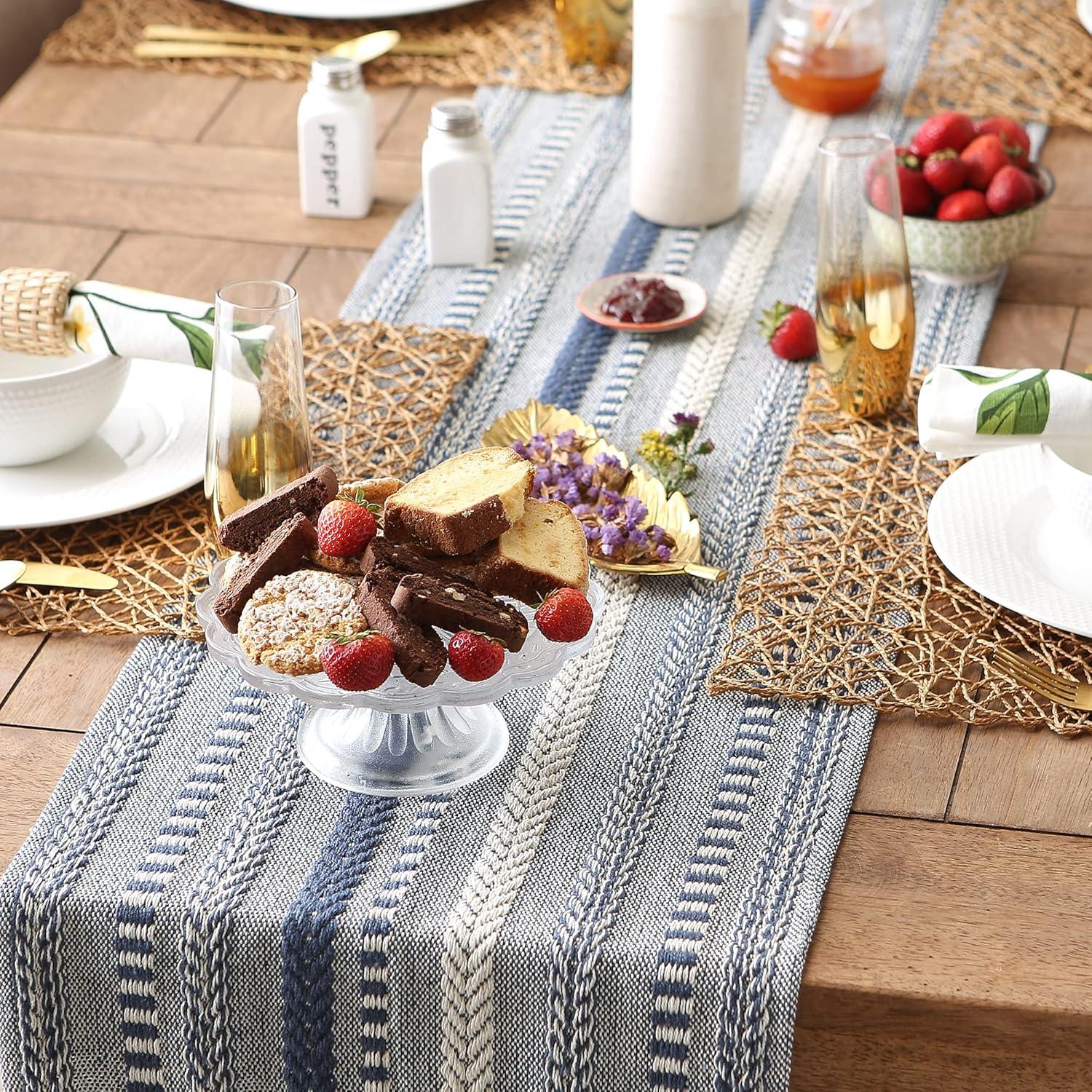 French Blue Braided Stripe Table Runner 15x72