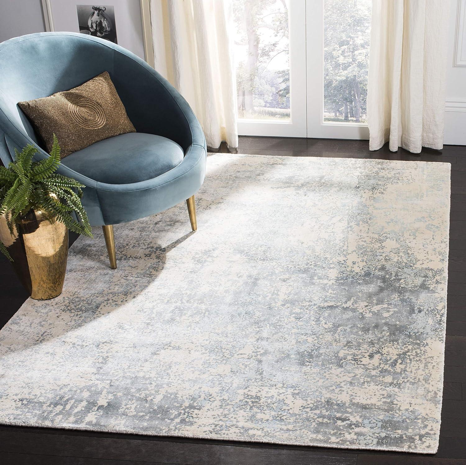 Mirage Blue Abstract Hand-Knotted Viscose 4' x 6' Rug