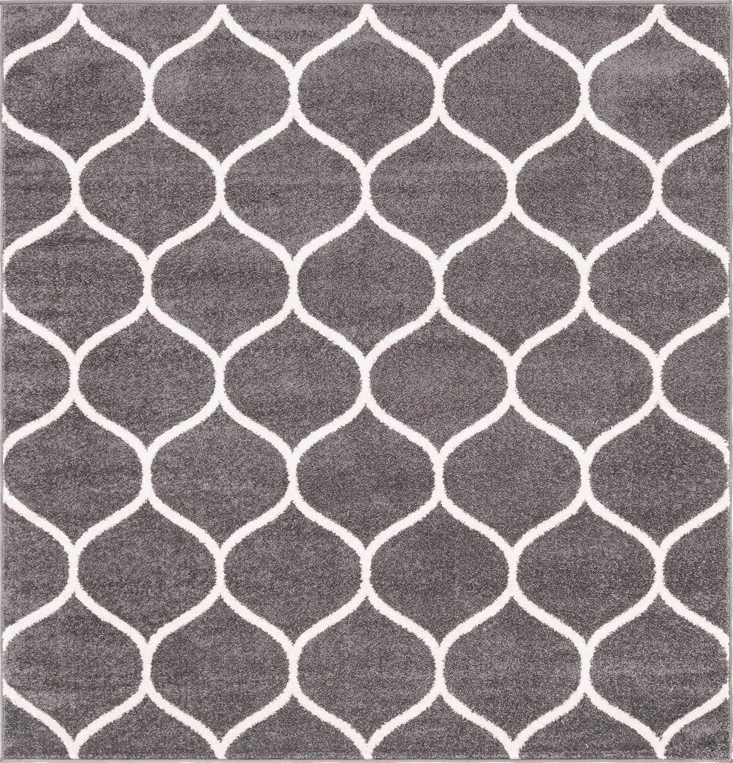 Unique Loom 5' 0 x 5' 0 Trellis Frieze Rounded Dark Gray Area Rug