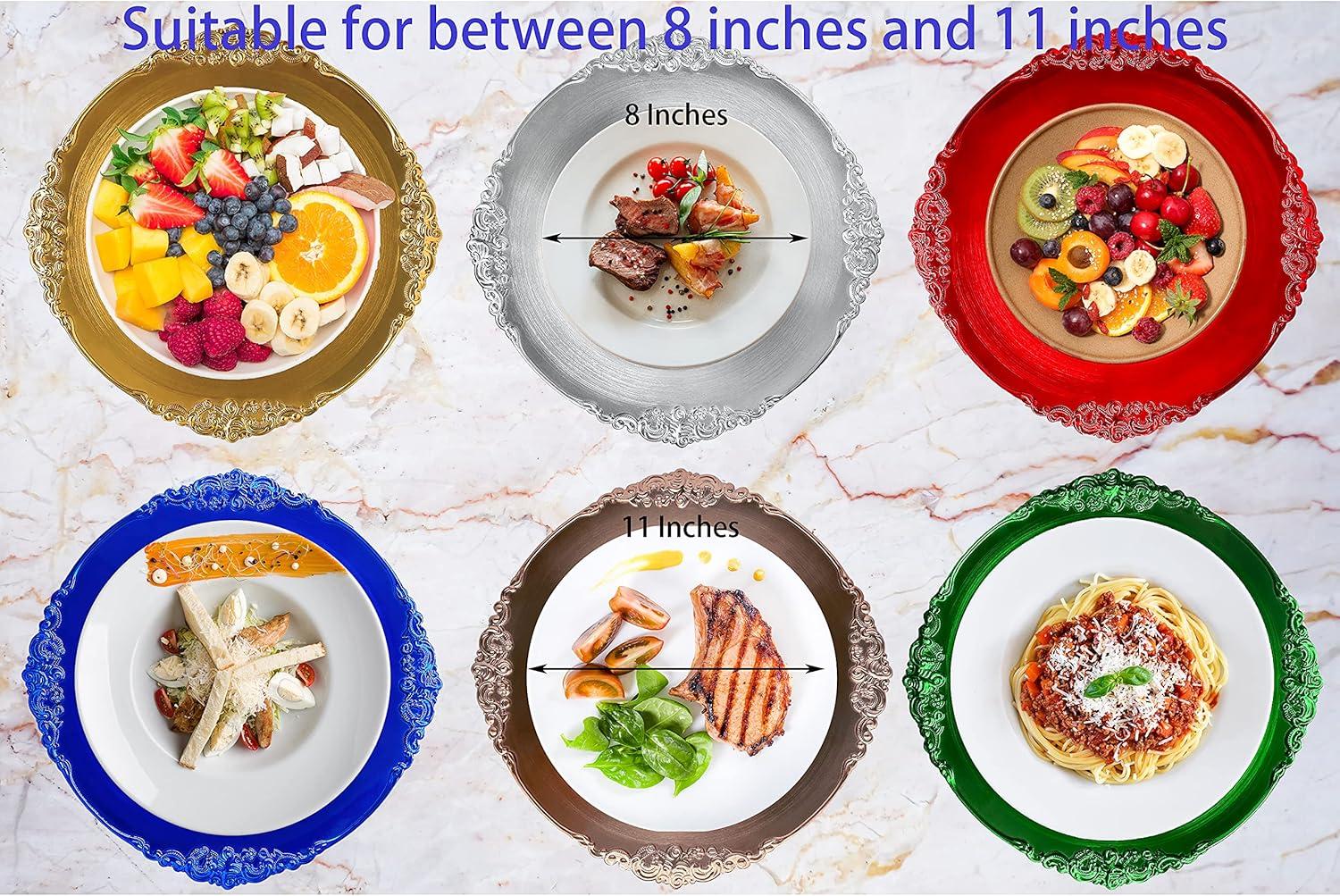 13 Inch Light Blue Charger Plates, Round Plastic Reef Plate Chargers for Dinner Plates, Wedding, Party Elegant Decoration Place Mats (24, Light Blue)