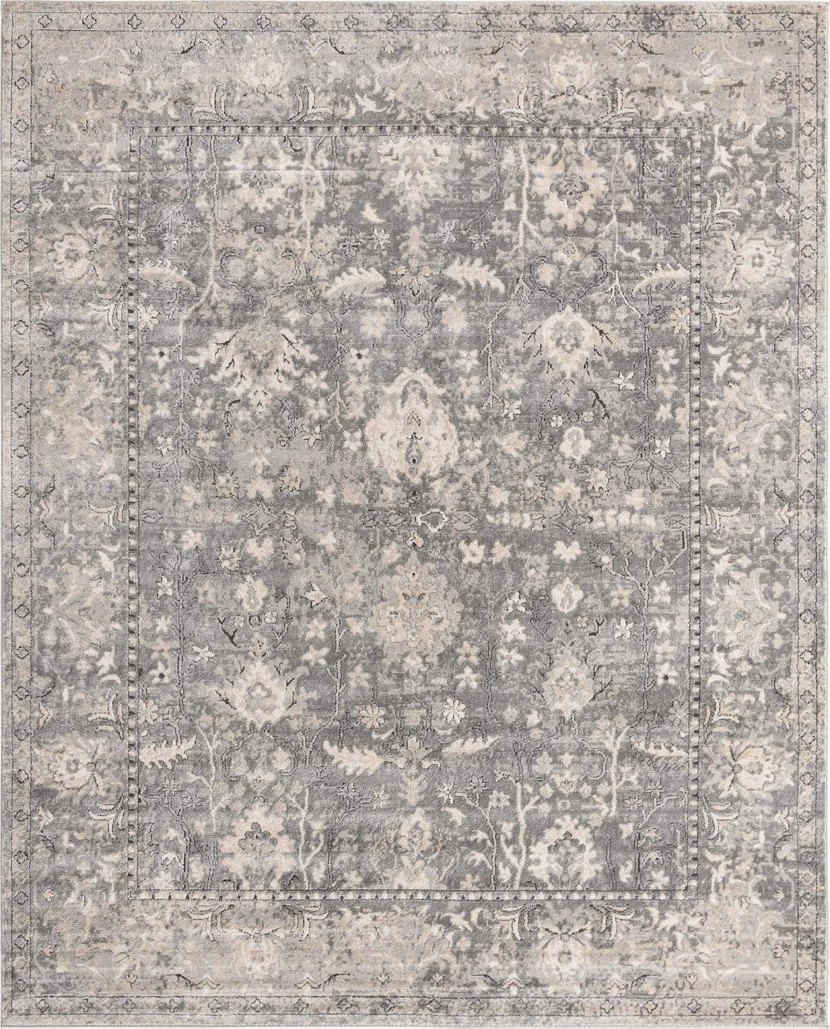 Unique Loom Portland Collection Bohemian Vintage Inspired Tone-on-Tone Design Area Rug (8' 0 x 10' 0 Rectangular, Gray/ Ivory)