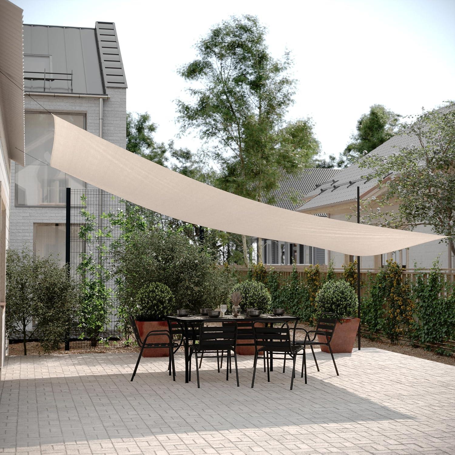 Flash Furniture 20ft Rectangle Sun Sail Shade Canopy with Included Nylon Attachment Ropes in Sand