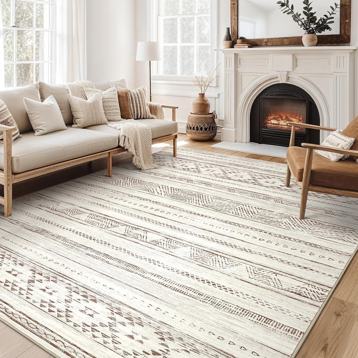 6' x 9' Cream and Brown Moroccan Chenille Area Rug