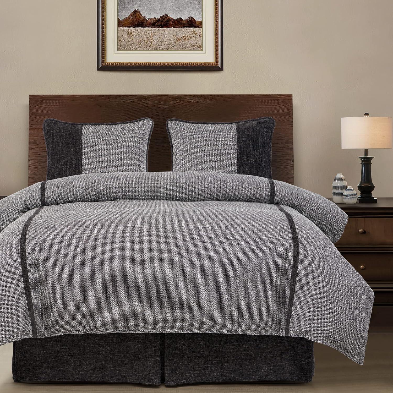 Hamilton Gray Chenille Traditional Modern Rustic 4 Piece Comforter Set