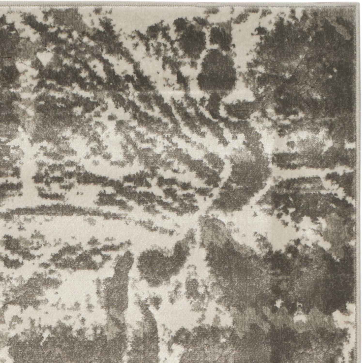 Ivory and Grey Floral Synthetic 3' x 5' Area Rug