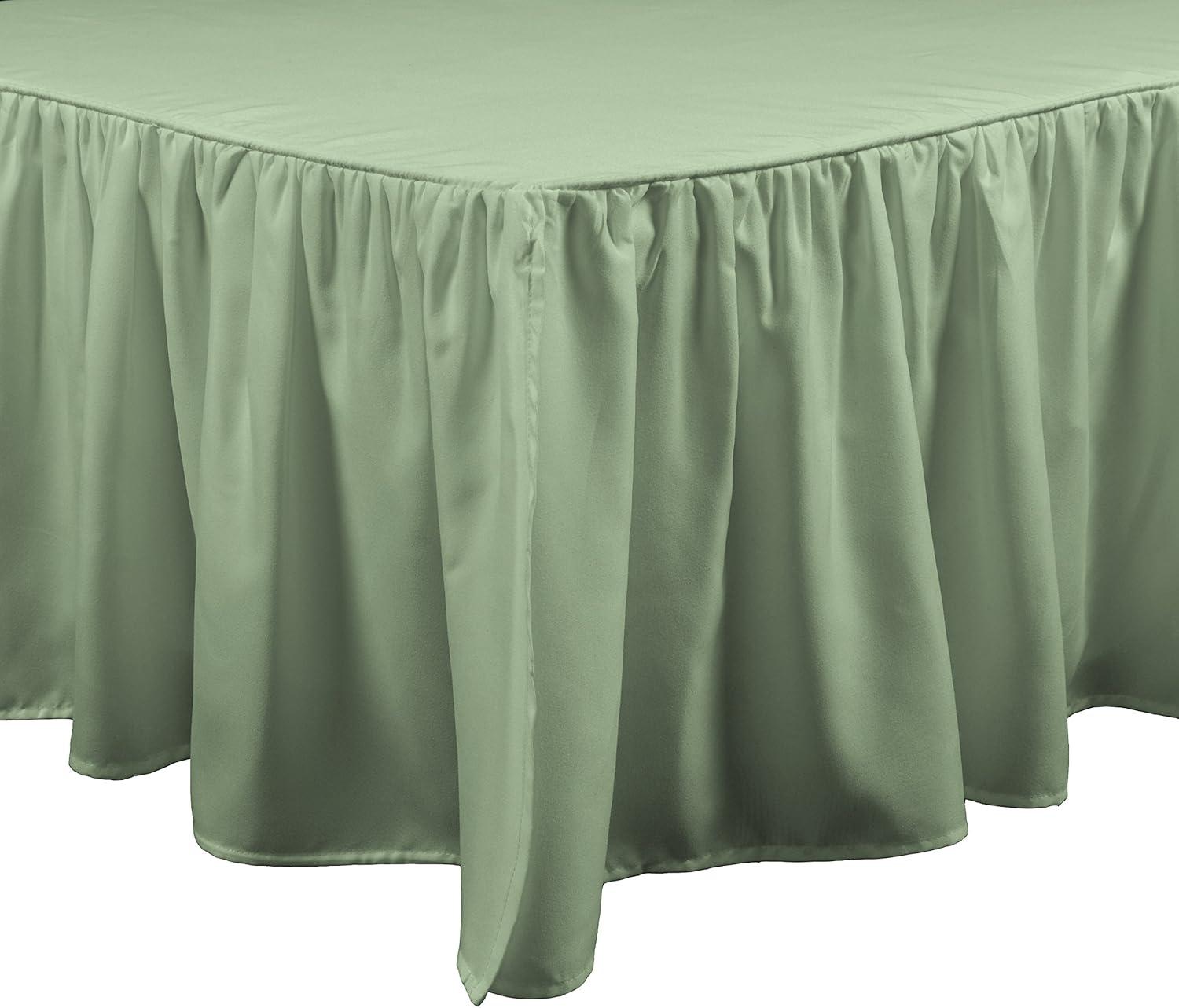 Sage Green Ruffled Polyester California King Bed Skirt