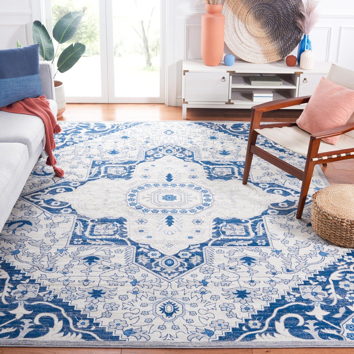 Brentwood BNT816 Power Loomed Indoor Area Rug - Cream/Blue - 9'x12' - Safavieh