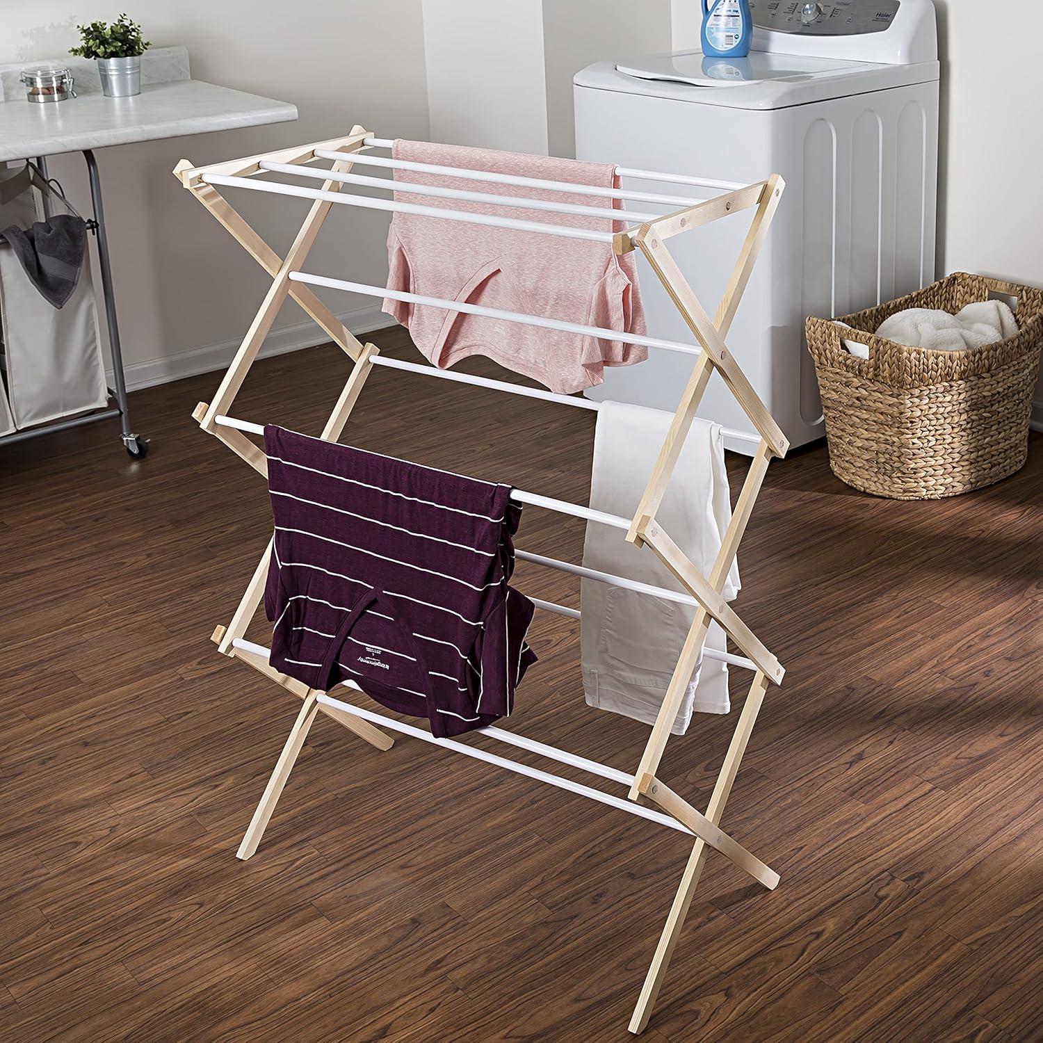 White Wooden Collapsible Accordion Clothes Drying Rack