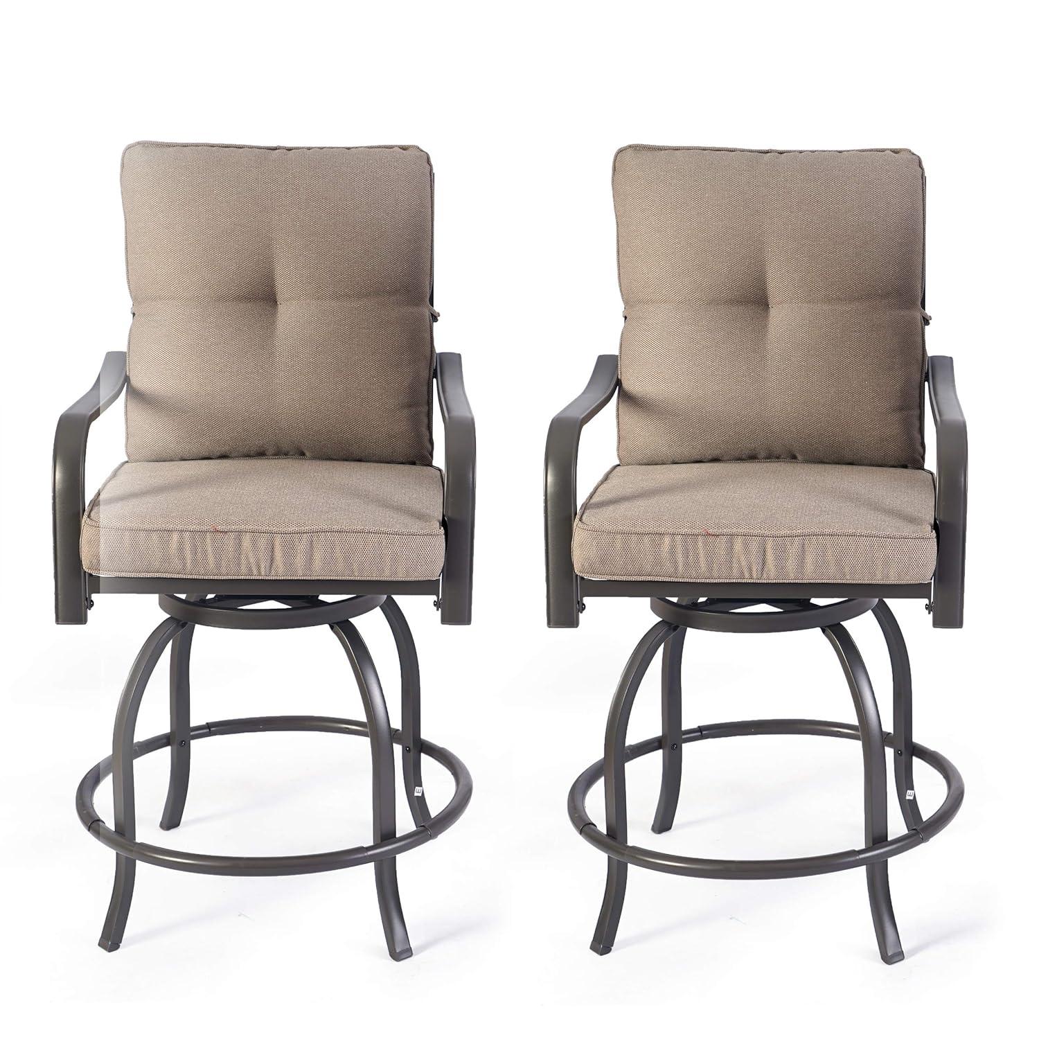 Beige Cushioned Swivel Counter Height Dining Chairs, Set of 2