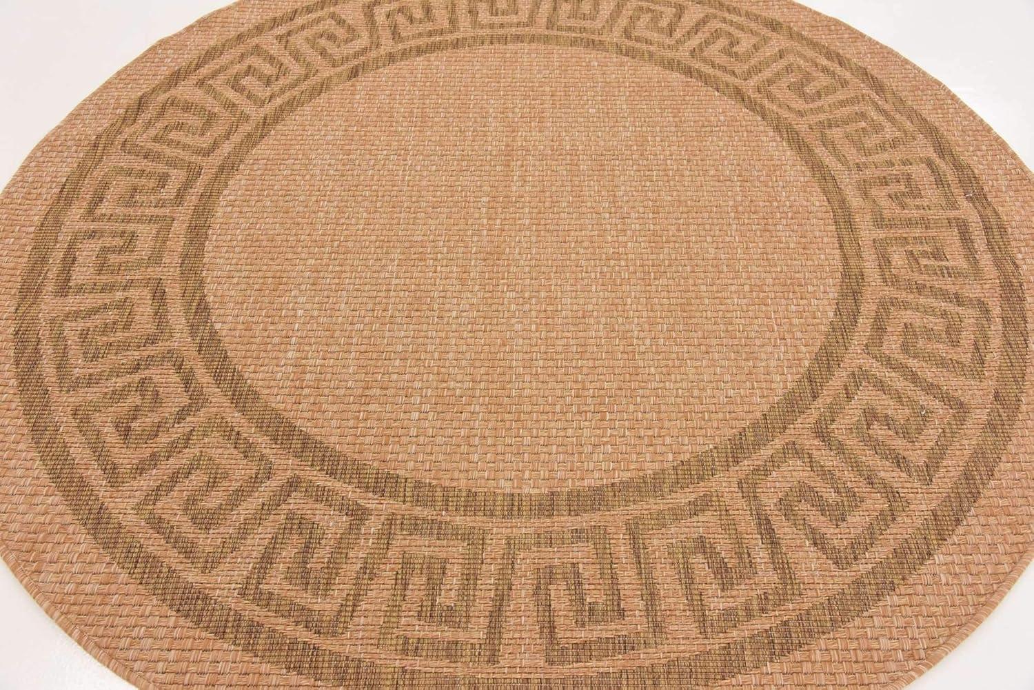 Light Brown Round Synthetic Easy Care Outdoor Rug