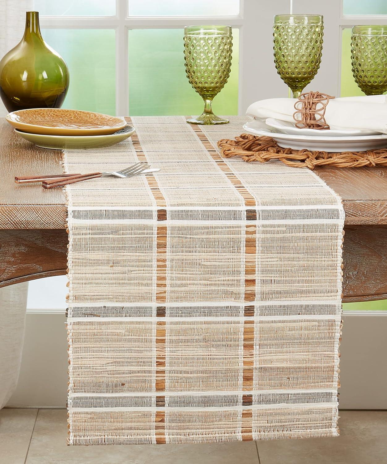 Beige Water Hyacinth Stripe Table Runner, 14"x72"