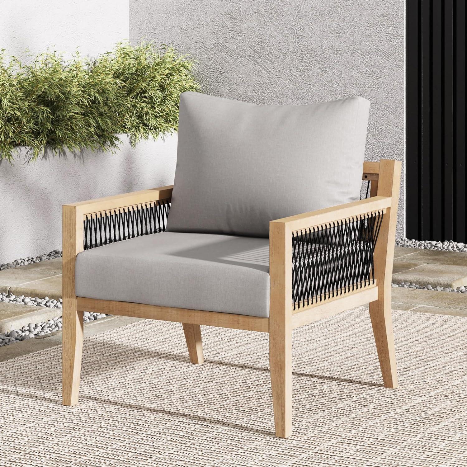 Nathan James Freya Bohemian Wooden Armchair, Outdoor Patio Chair, Solid Acacia Wood Frame, Set of 2, Gray/Natural Brown