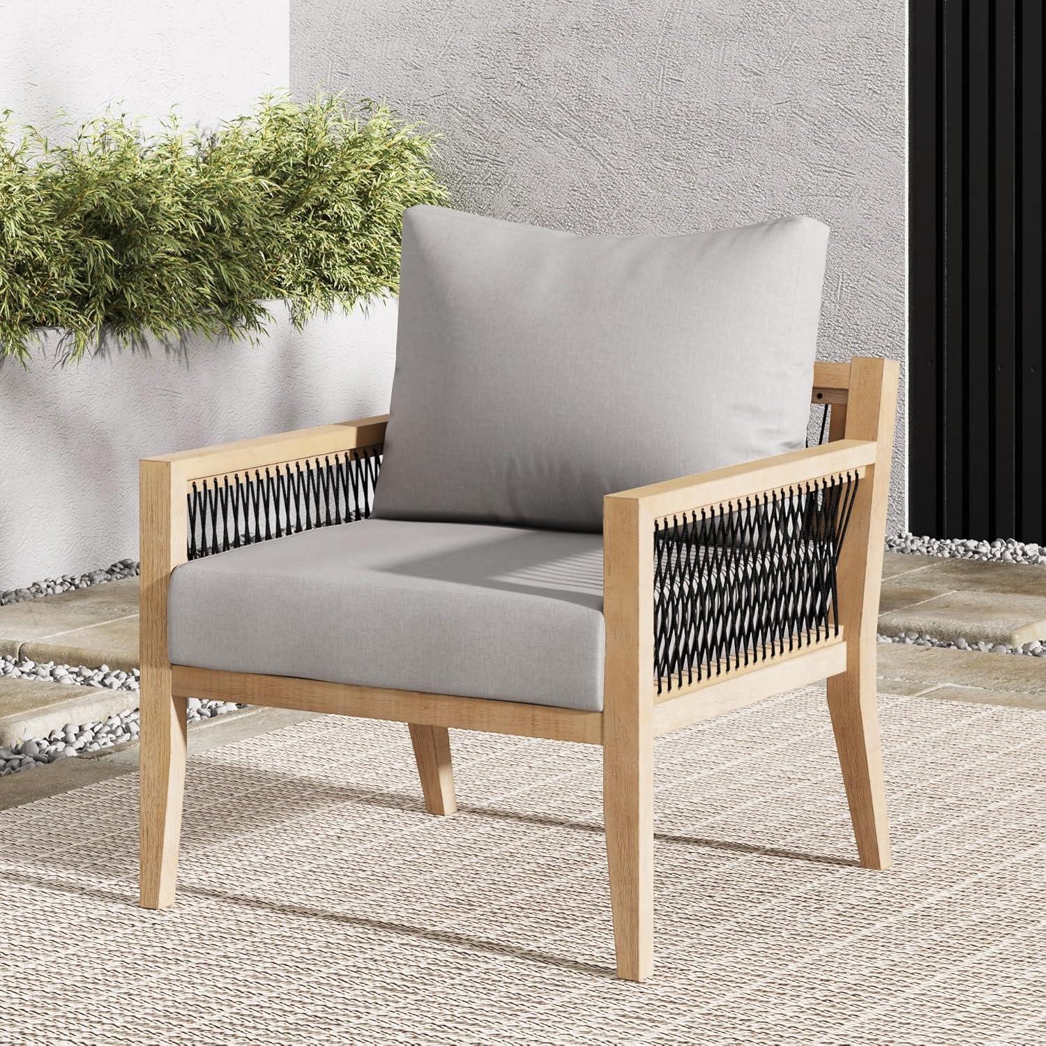 Nathan James 3pc Freya Bohemian Wood Outdoor Patio Conversation Set: Acacia Frame, UV-Resistant