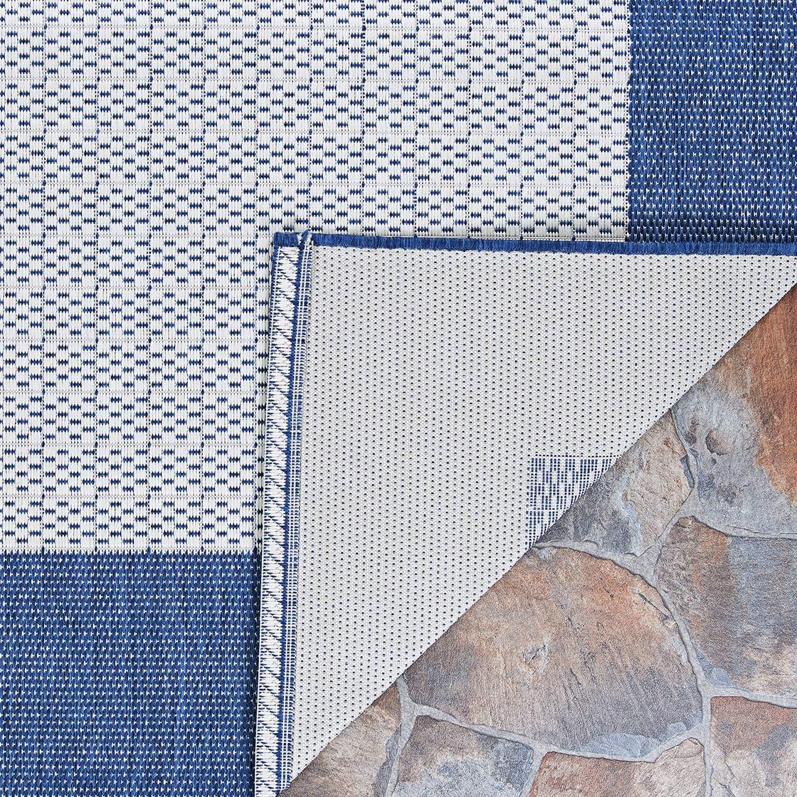 Couristan Recife Checkered Field Indoor / Outdoor Area Rug, Ivory- Indigo Blue, 7'6" Square