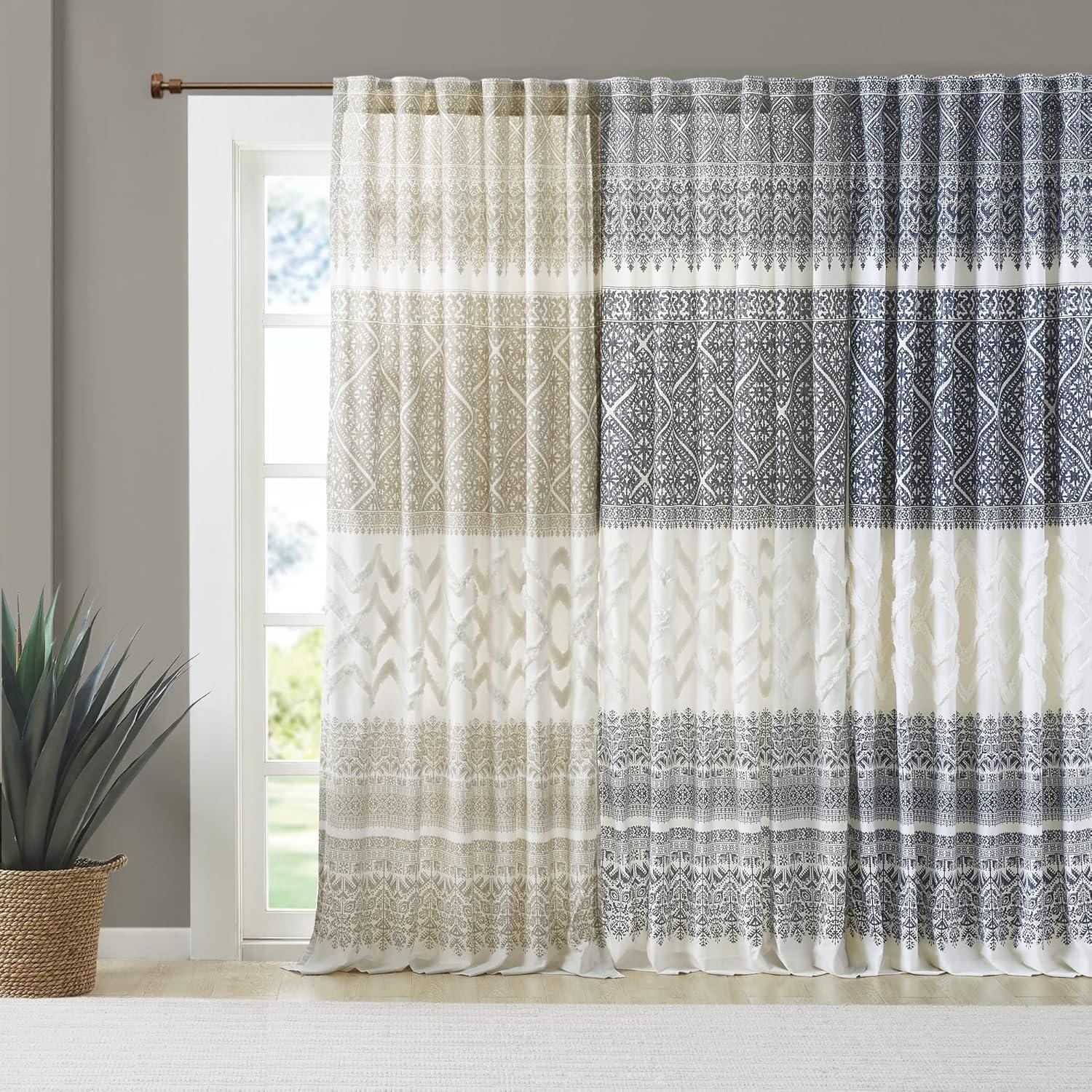 INK+IVY Mila 100% Cotton Argyle Room Darkening Single Curtain Panel with Chenille detail and Lining