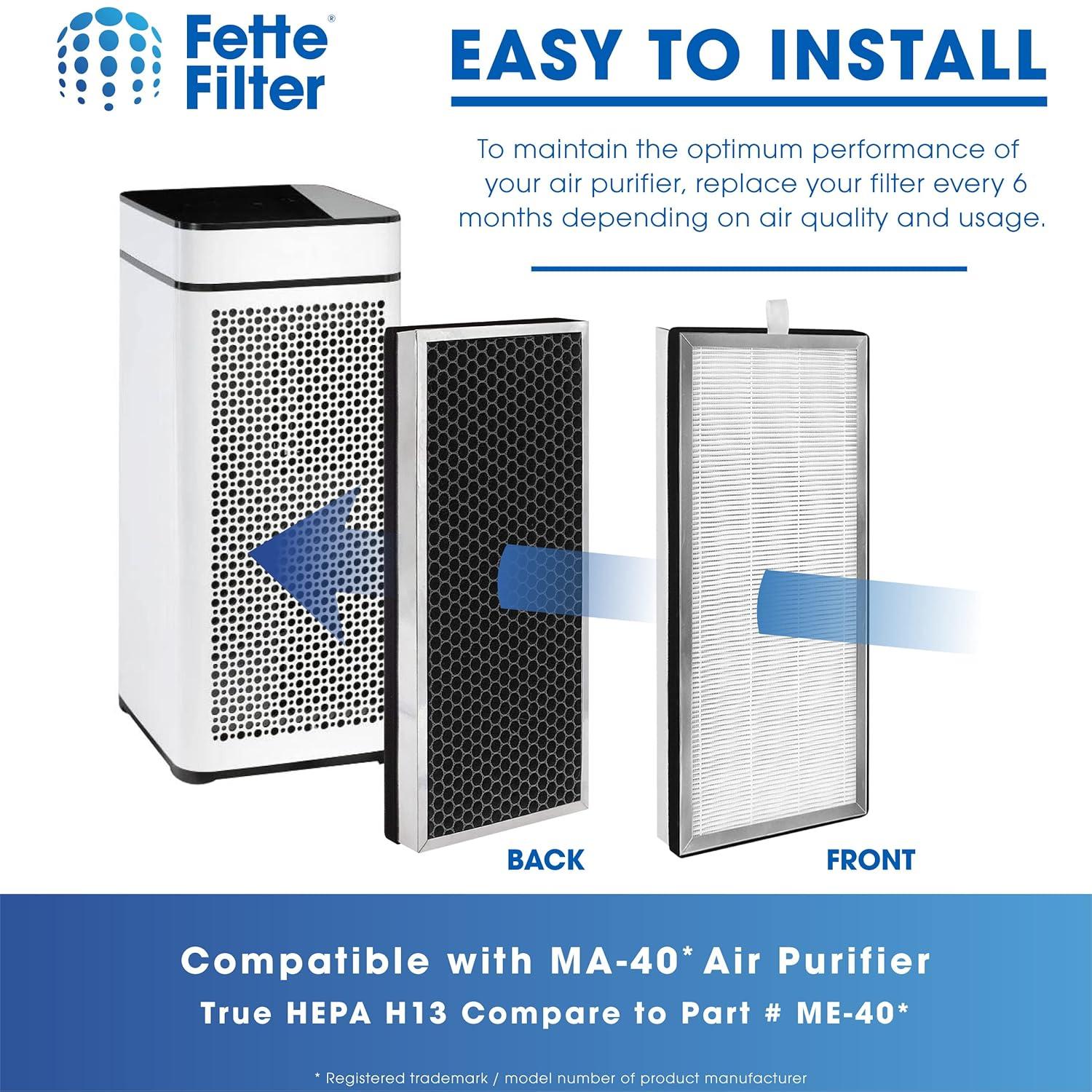 Medify MA-40 Genuine Replacement Filter for MA-40 Purifiers | Smoke, Dust, Odors, Pet Dander | 3 in 1 with Pre-filter, HEPA H13 and Activated Carbon | Removal of 0.1 to 0.3 Microns | 1-Pack.