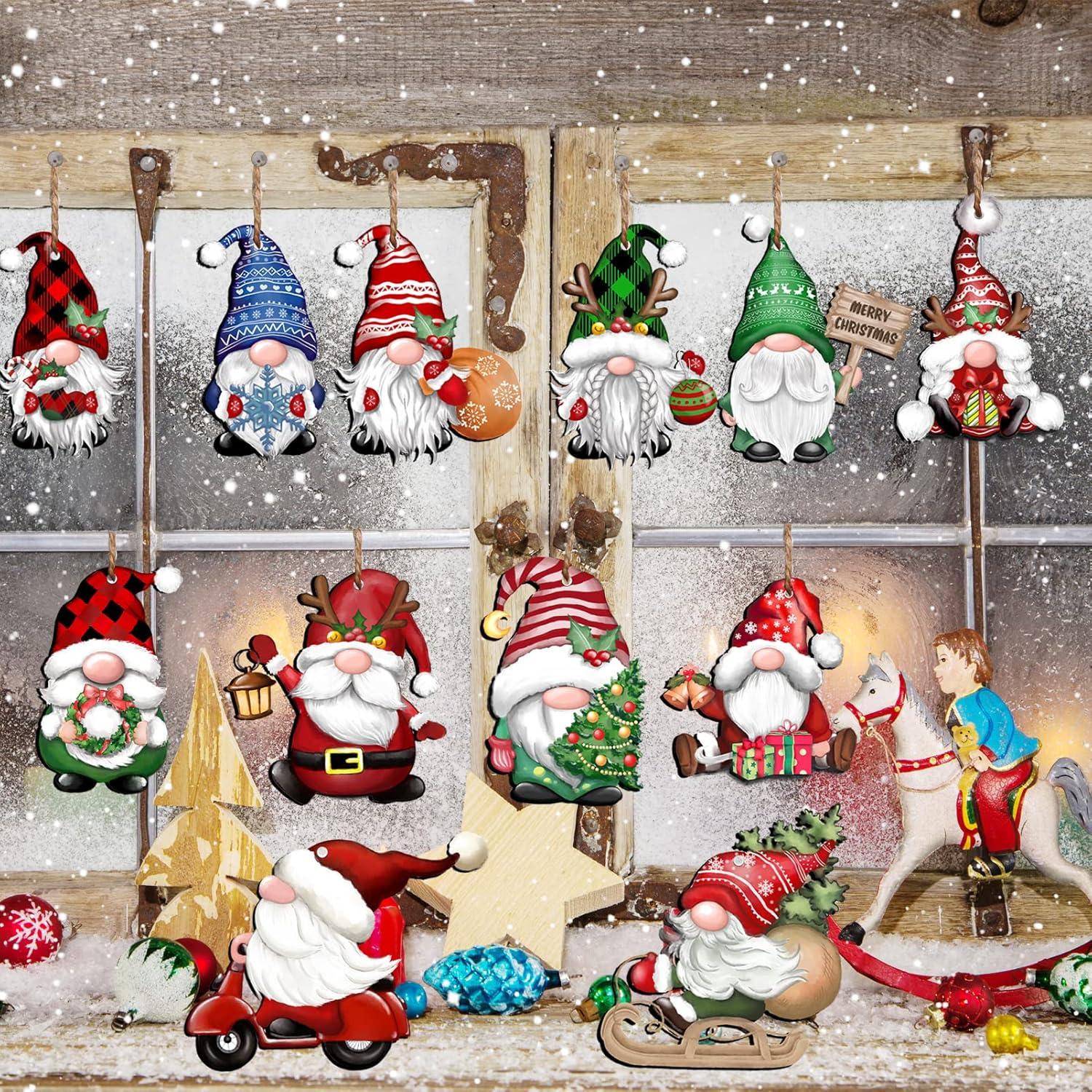 dajkiuy Clearance 24pcs Christmas Gnome Wooden Hanging Ornaments,Wood Hanging Decor for Christmas Tree Decorations Gnome Santa Doll Hanging Craft Holiday Party Supplies