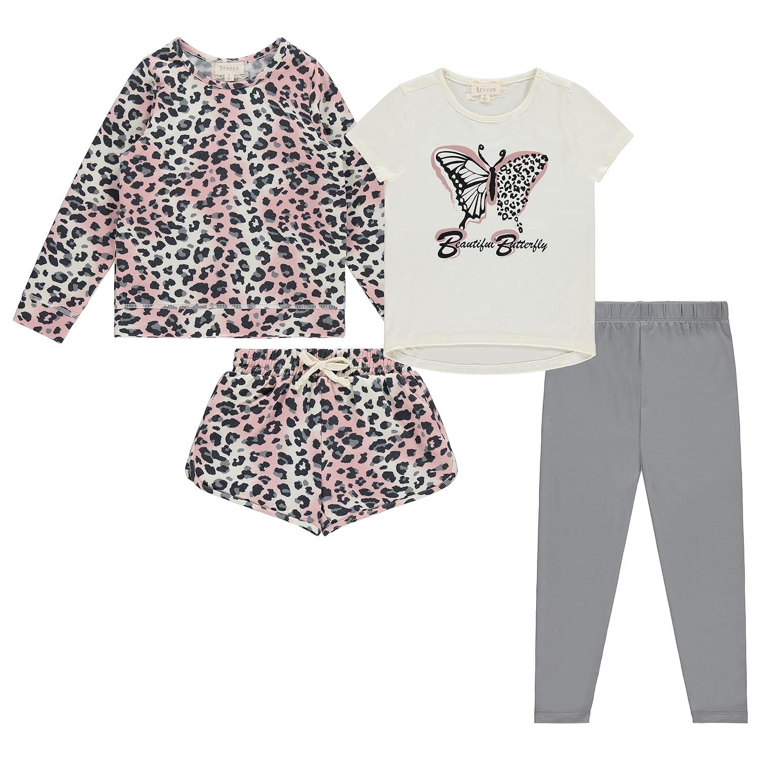 Girls' Pink and Gray Leopard Print Fashion Essentials - 4pc Set