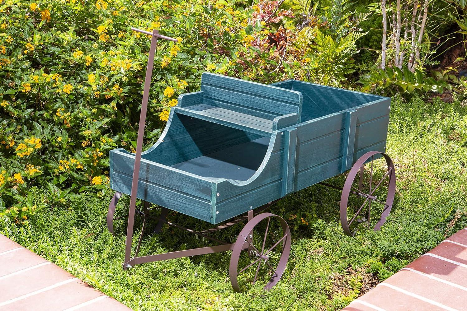 Shine Company Large Cedar Wood Decorative Buckboard Wagon Planter in Red