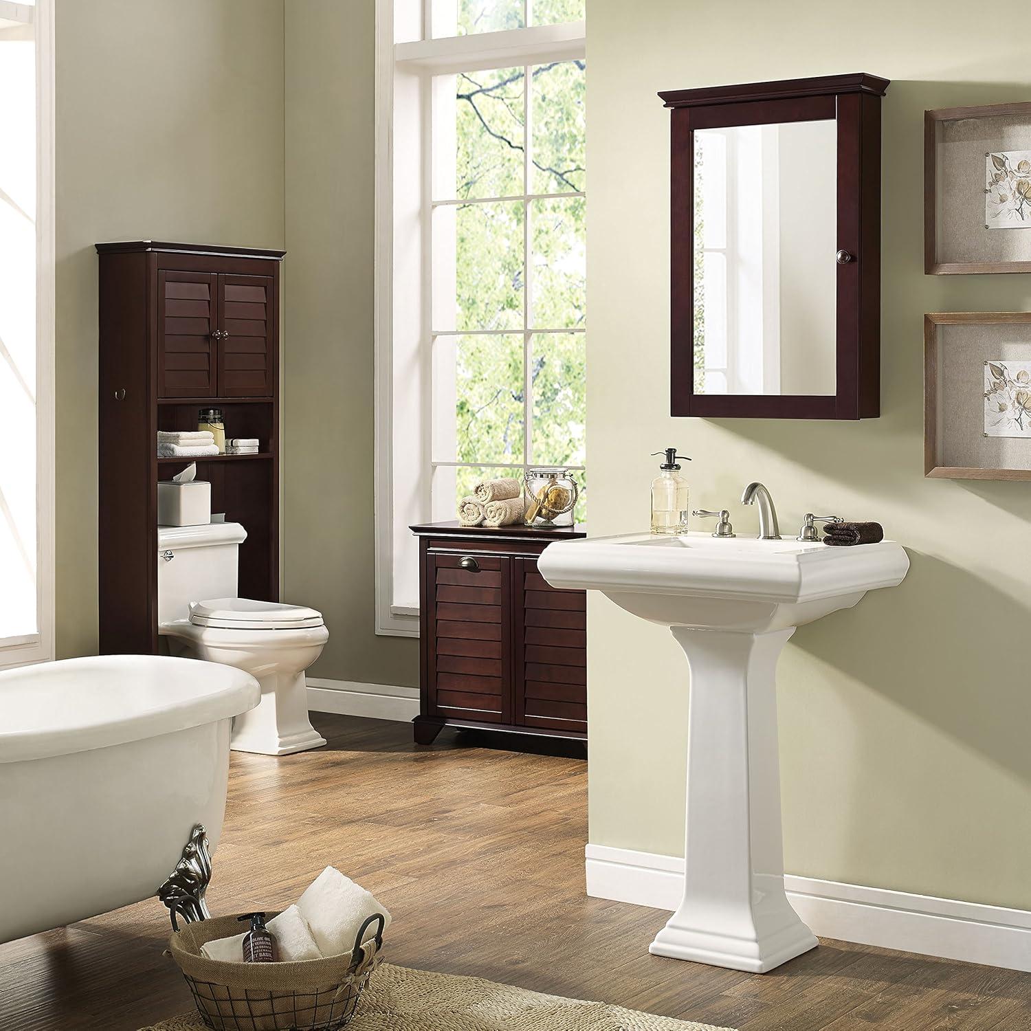 Crosley Lydia Space Saver Espresso Brown: Bathroom Organizer with 4 Shelves, Veneer Finish, Metal Hardware