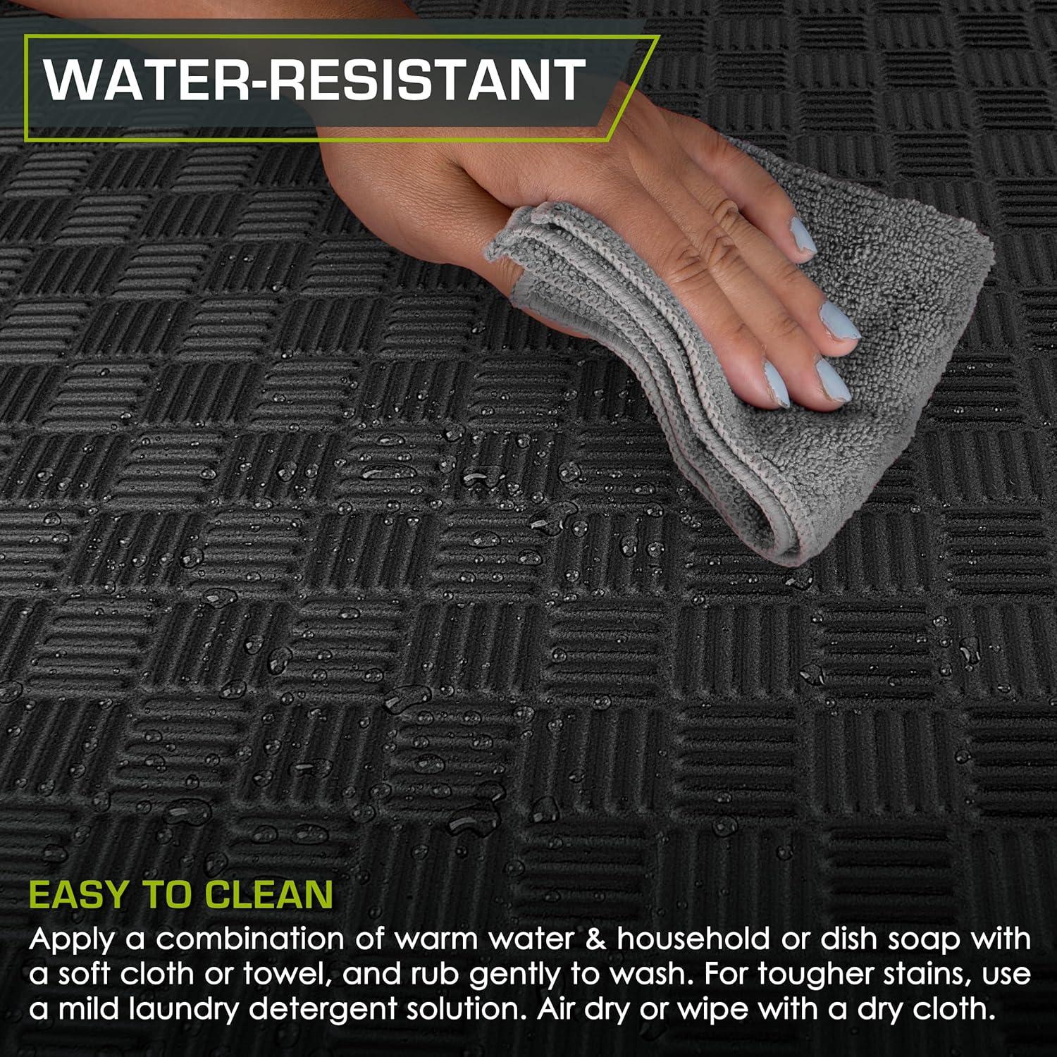 ProsourceFit Checkered Puzzle Exercise Mat 1-in, Black, 24 Sq Ft - 6 Tiles