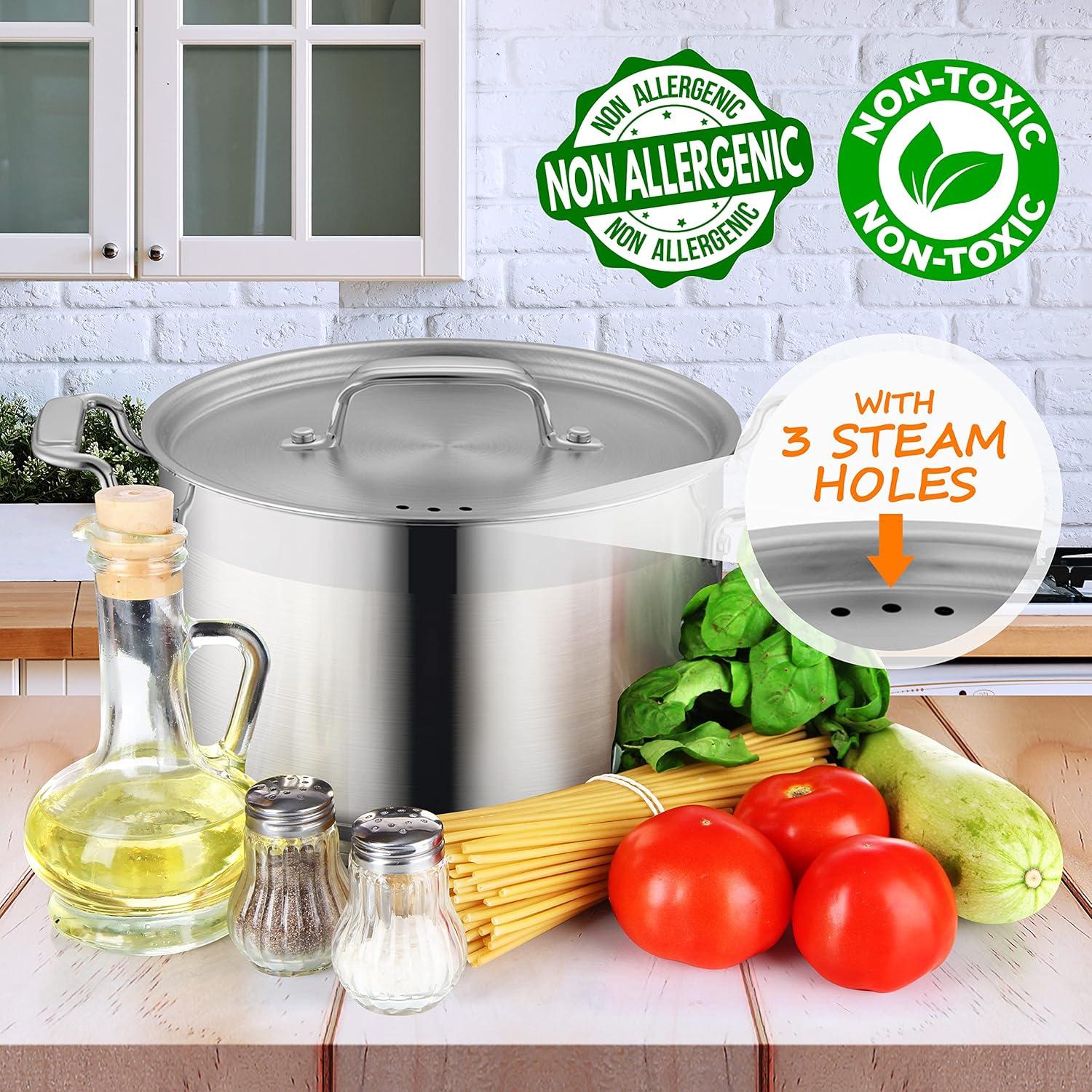 NutriChef 5-Quart Stainless Steel Stockpot - 18/8 Food Grade Heavy Duty Large Stock Pot for Stew, Simmering, Soup, Includes Lid