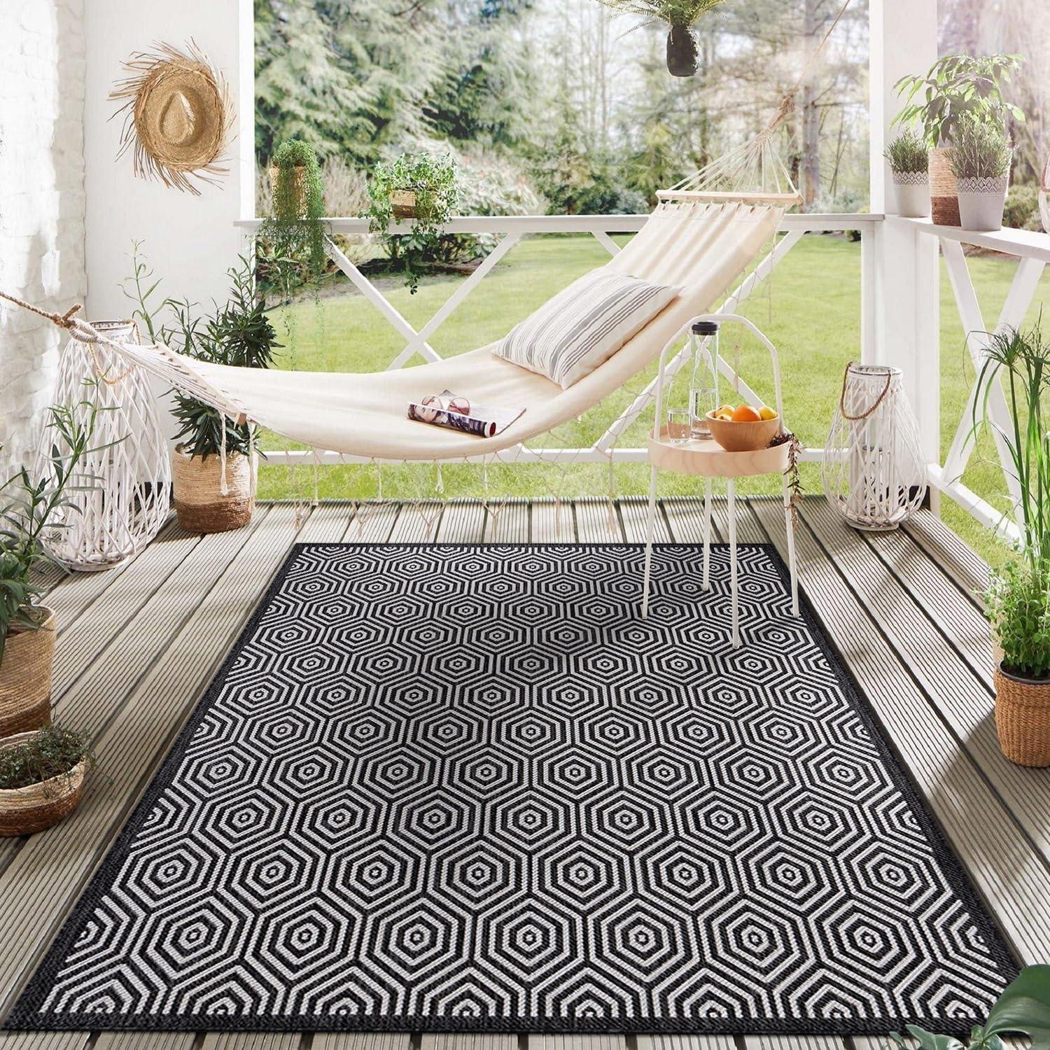 World Rug Gallery Modern Geometric Textured Flat Weave Indoor/Outdoor Area Rug - YELLOW 5' X 7'