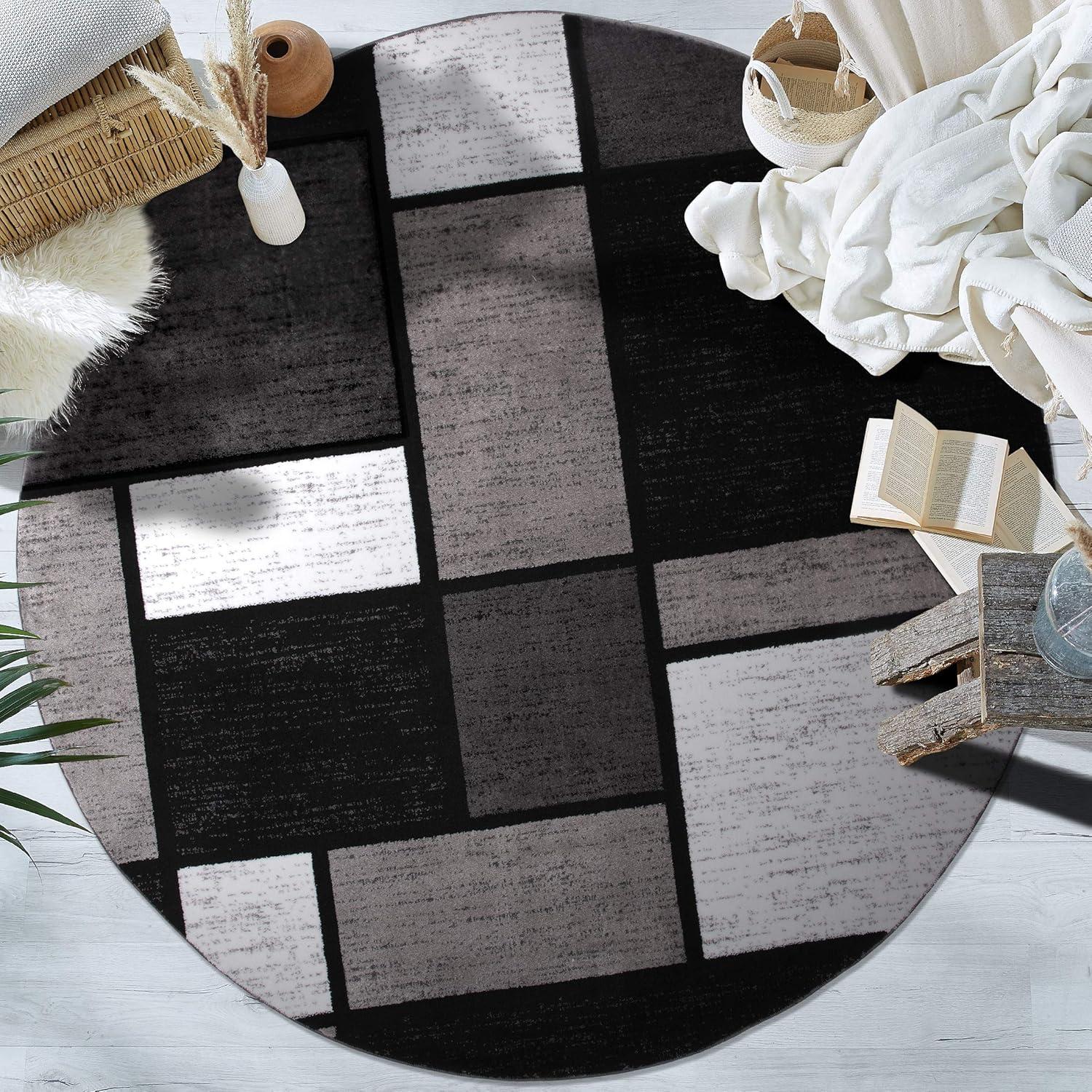 World Rug Gallery Contemporary Modern Boxed Color Block Gray 6'6" Round Rug