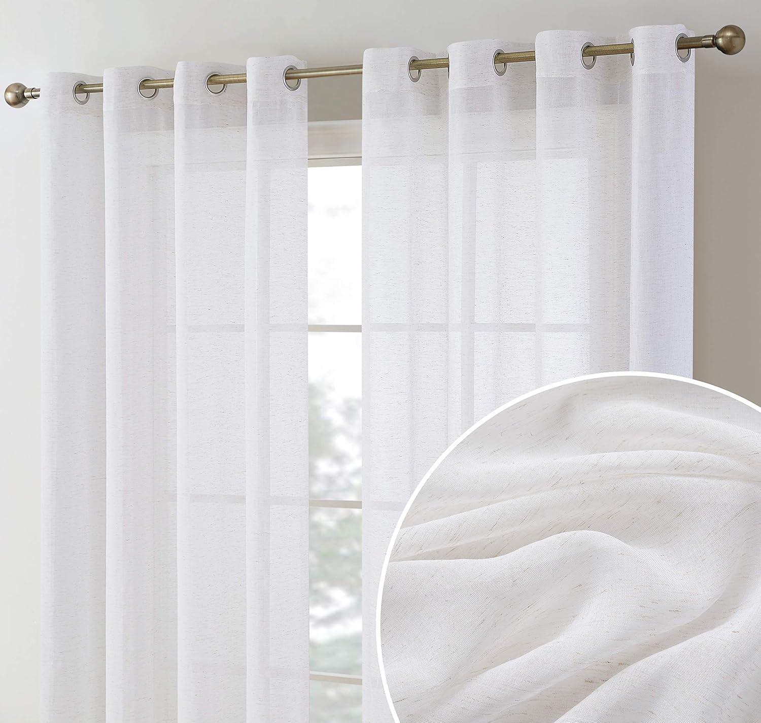 White Flax Linen Sheer Grommet Window Panels, 54" x 84"