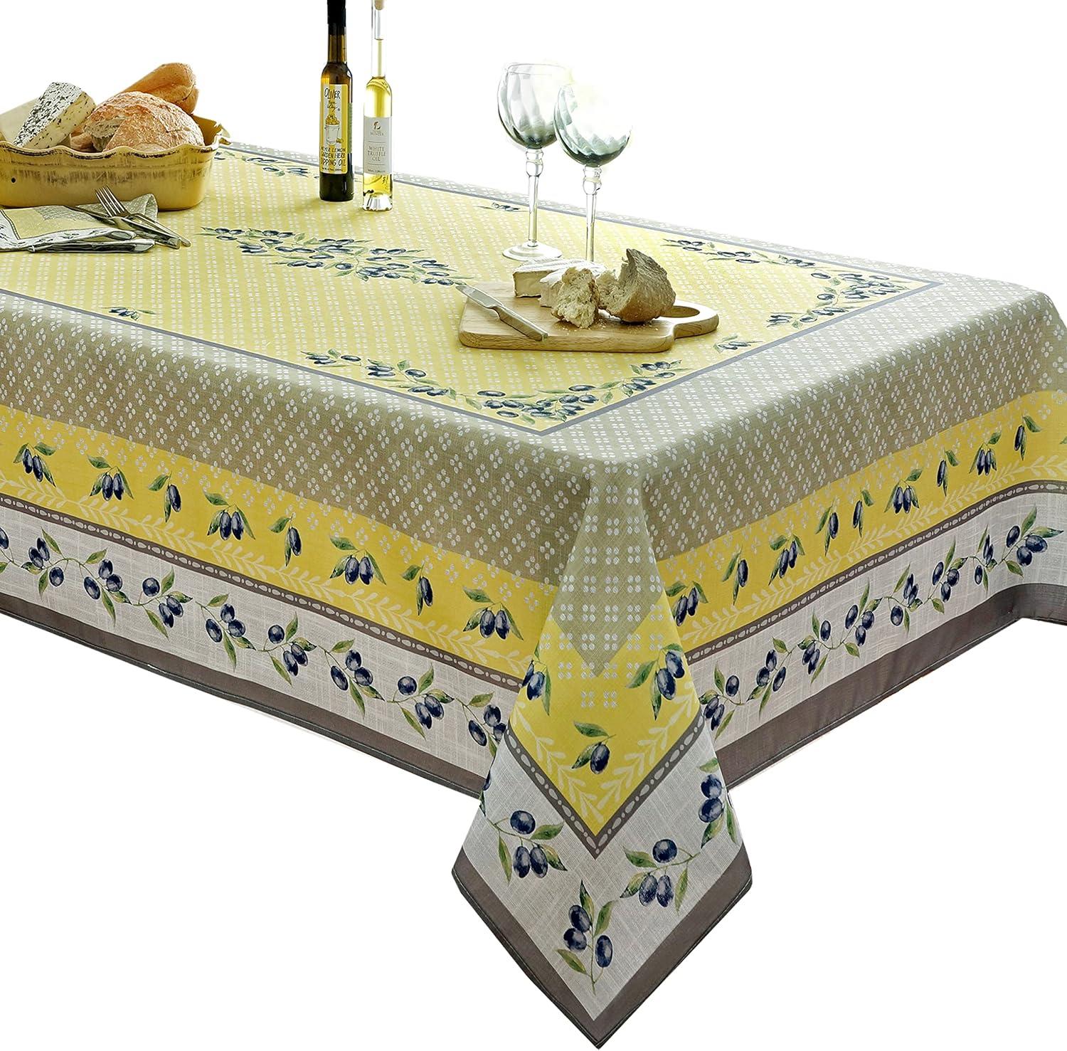 Home Bargains Plus Square Fabric Tablecloth, 52 x 52 inch, Olivier Yellow and Grey Country Olive