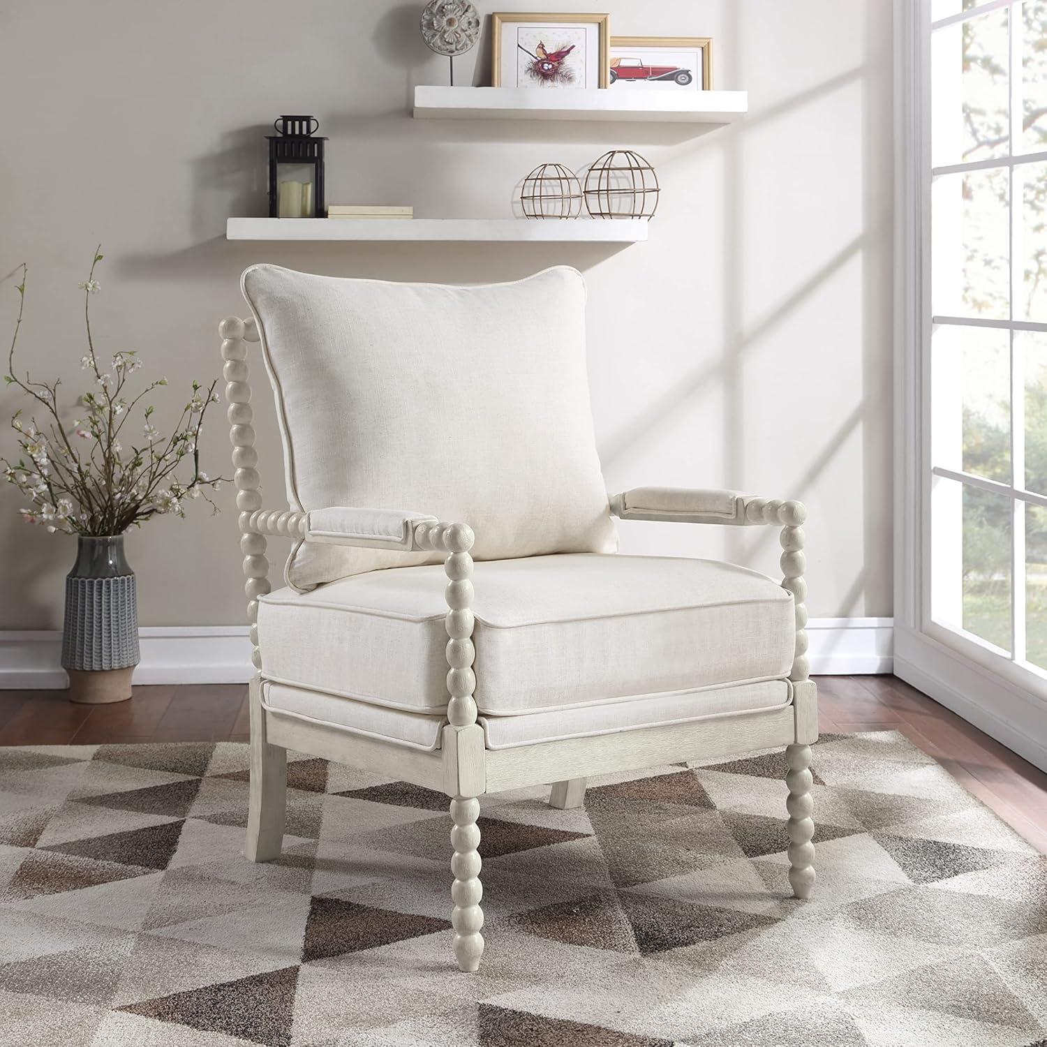 OSP Home Furnishings Kaylee Spindle Chair Linen: Mid-Century Modern Accent, Removable Cushions