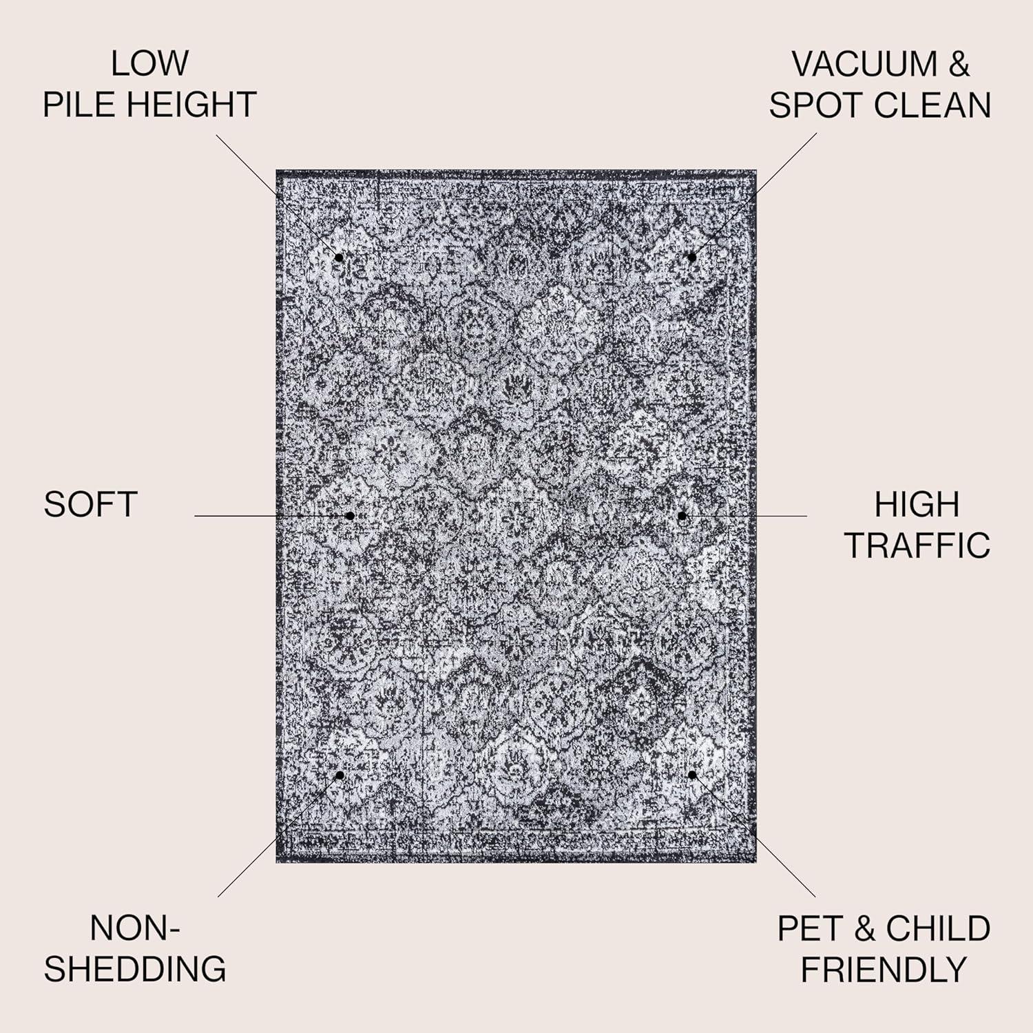 4' x 6' Modern Persian Boho Vintage Trellis Area Rug, Black/Ivory - JONATHAN Y