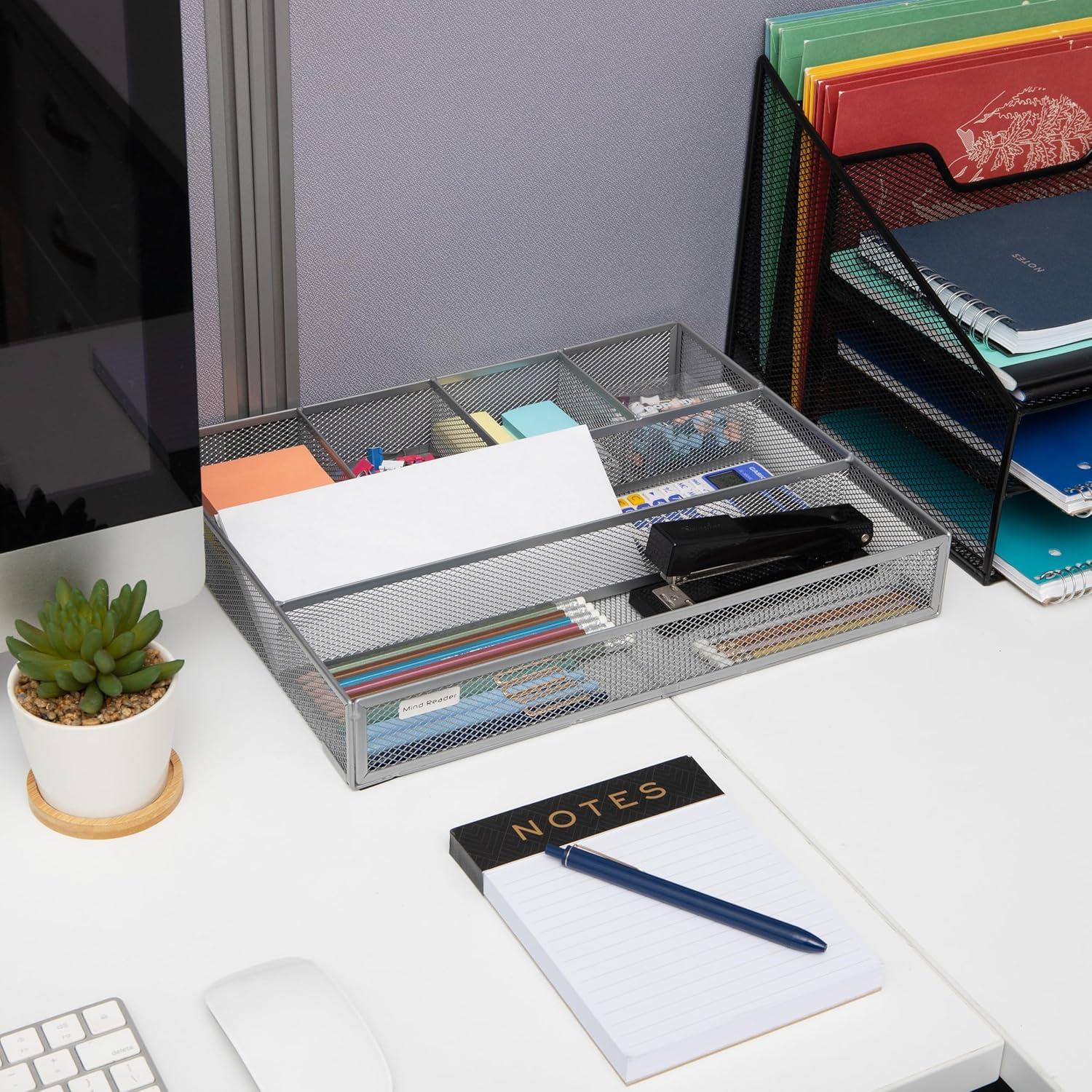 Silver Metal Mesh 6-Compartment Desk Organizer Set