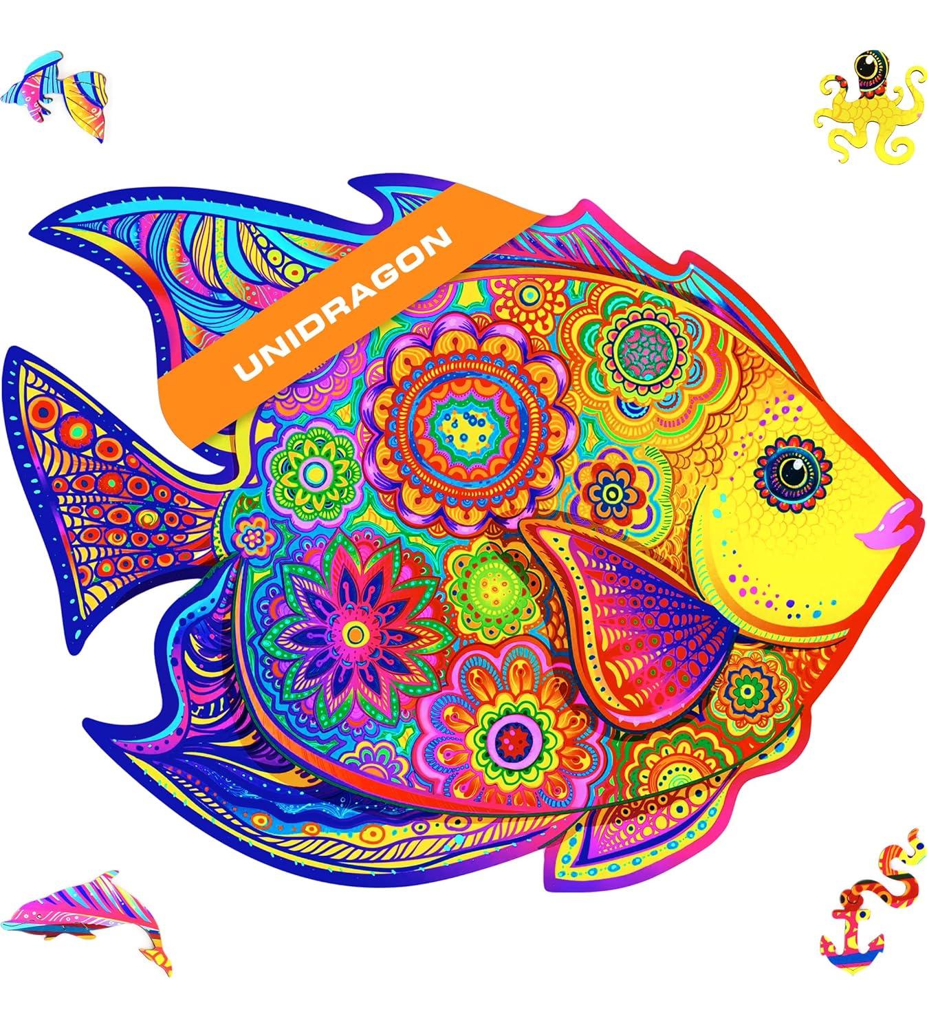 UNIDRAGON Shining Fish Wooden Jigsaw Puzzle S size 106 Pieces