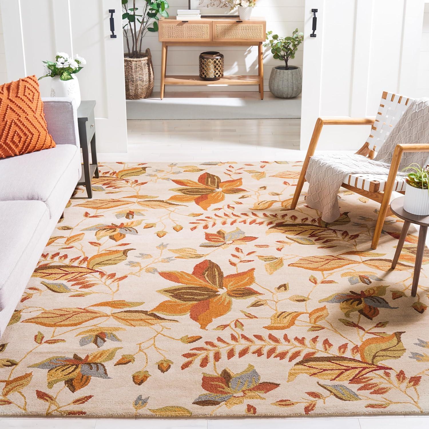 SAFAVIEH Blossom Evelyn Floral Flowers Wool Area Rug, Beige/Multi, 8' x 10'