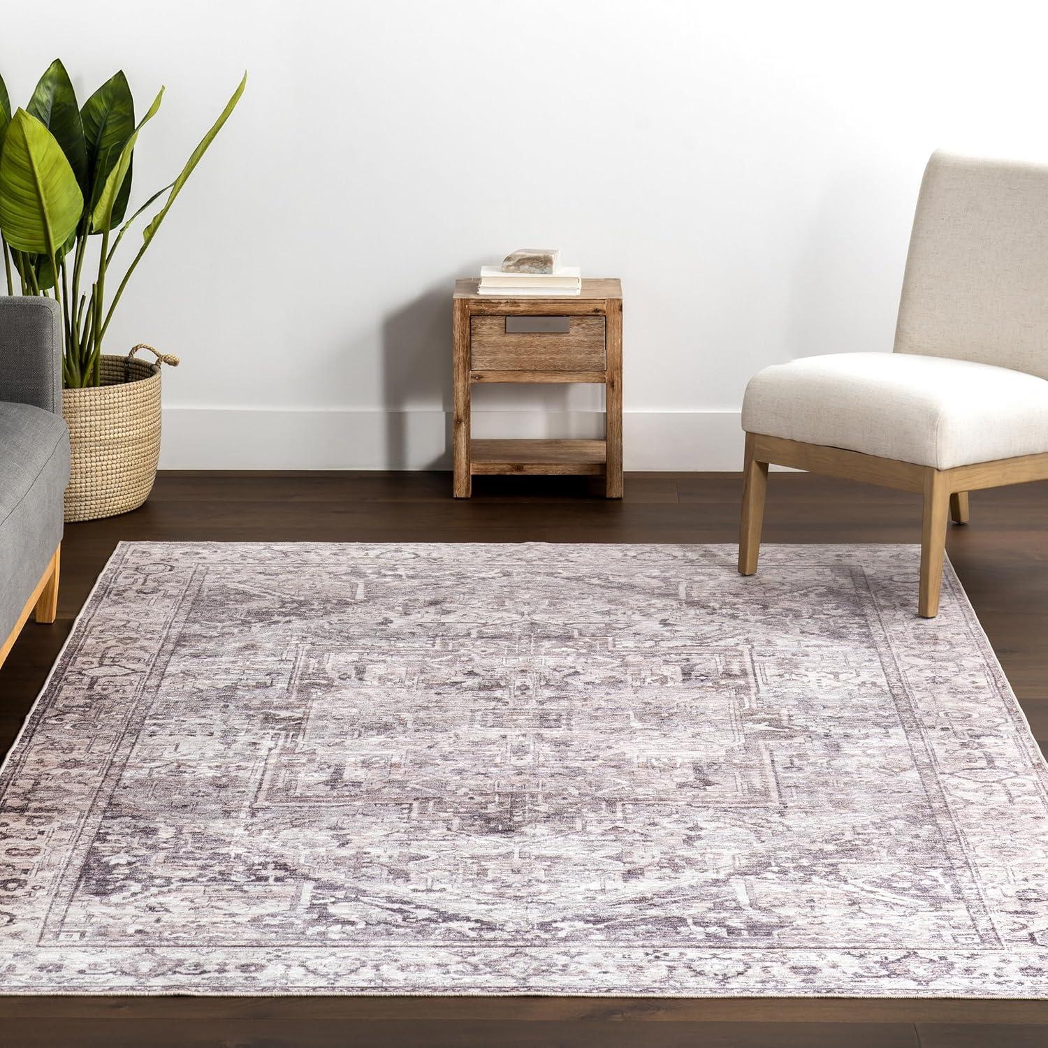 Nuloom Vita SplashGuard Vintage Medallion Machine Washable Area Rug, 2' x 3', Vita Grey