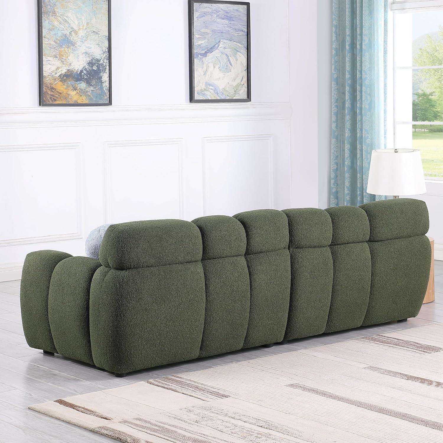 Olive Green Boucle 87" Modern Cloud Sofa with Pillows