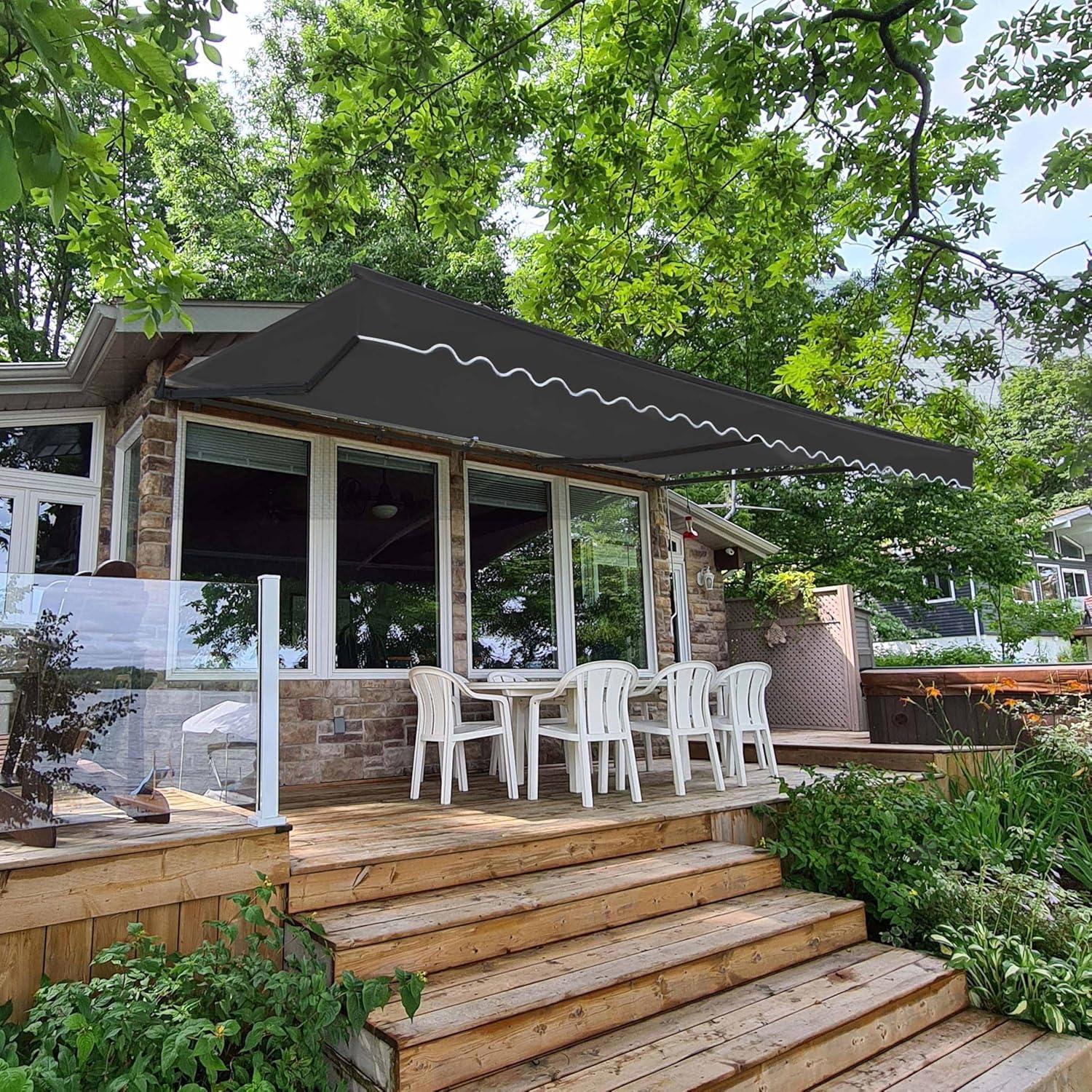 Motorized Retractable Patio Awning- Black Frame