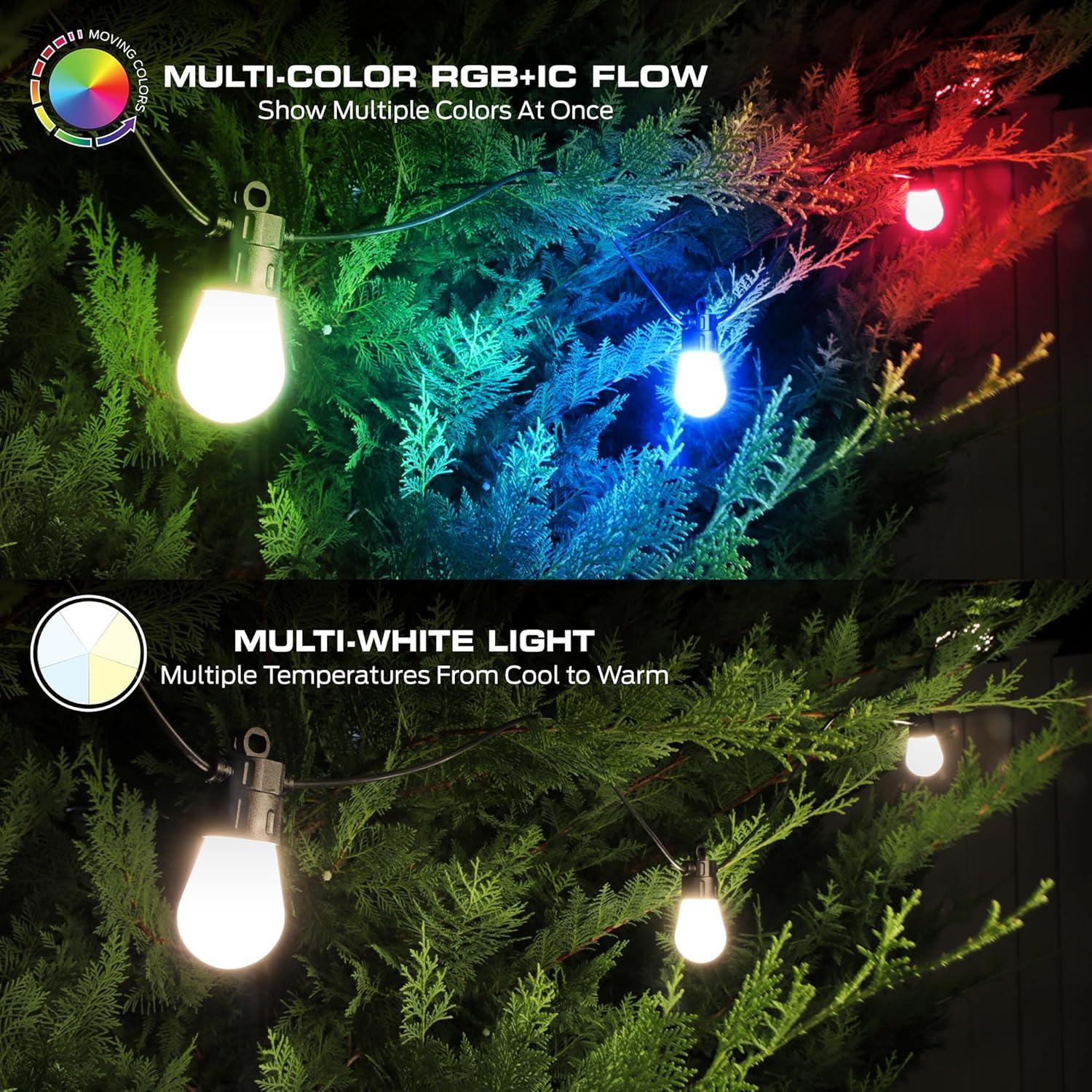 Monster Smart Weather Resistant Sound Reactive Multicolor 24 ft String Lights, 12 LED Lights, Wifi Mobile App & Voice Control, RGB + IC Flow, Corded Electric