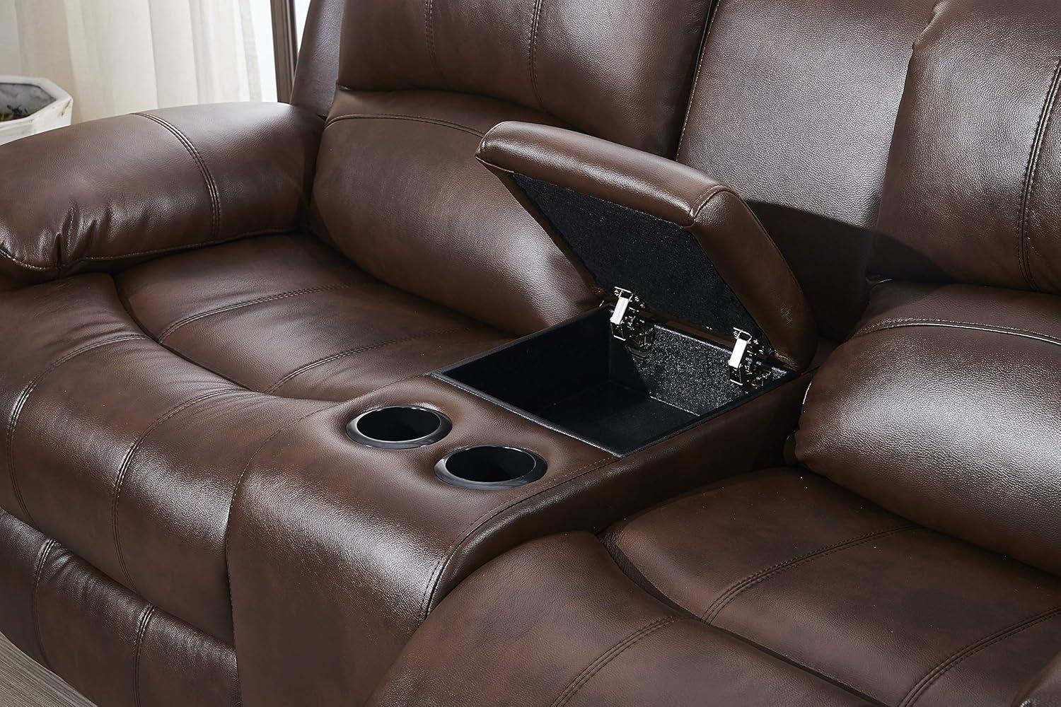 Brown Bonded Leather Reclining Sofa and Loveseat Set